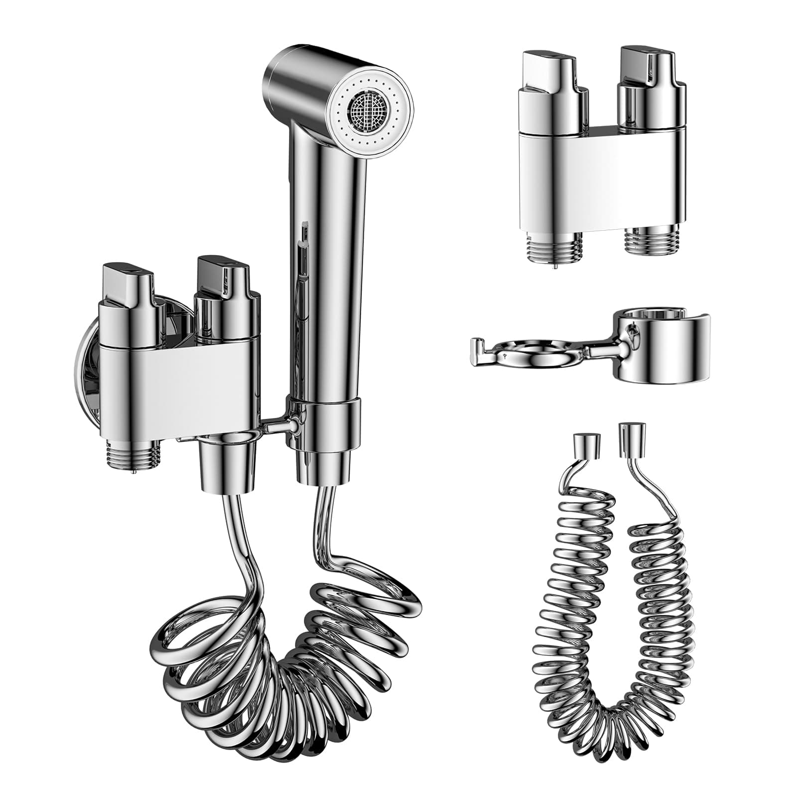Shattaf Set, Bidet Sprayer for Toilet with 71 inch Bidet Hose,Two Outlets Valve and Holder,2 Spray Bathroom Bidet Shower for Personal Hygiene