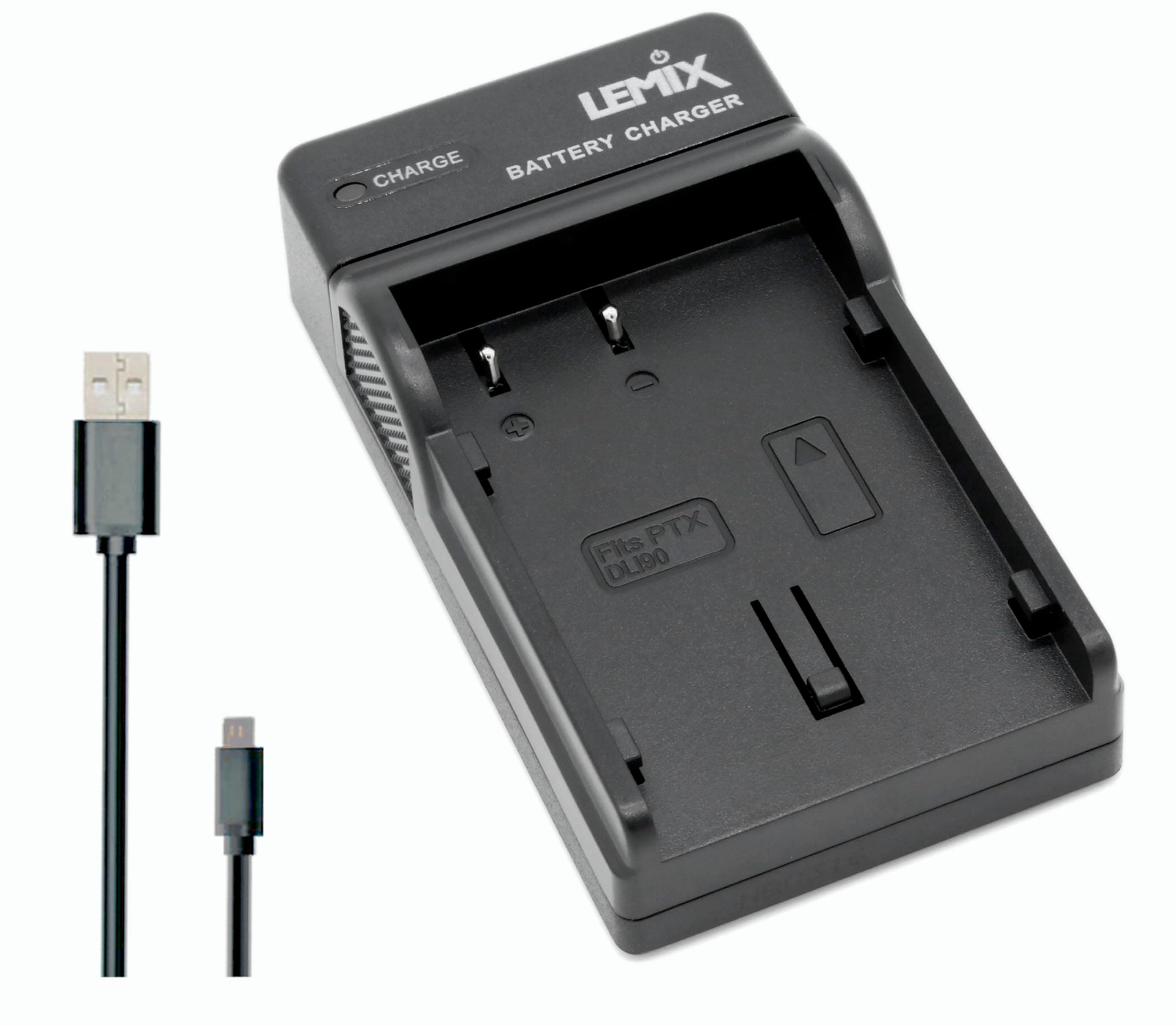Lemix (DLi90) Ultra Slim USB Charger compatible with Pentax D-Li90 Battery and Pentax 645D, 645Z, K-01, K-1, K-1 II (K-1 Mark II), K-3, K-3 II, K3 III, K-5, K-5 II, K-5 IIs, K-7