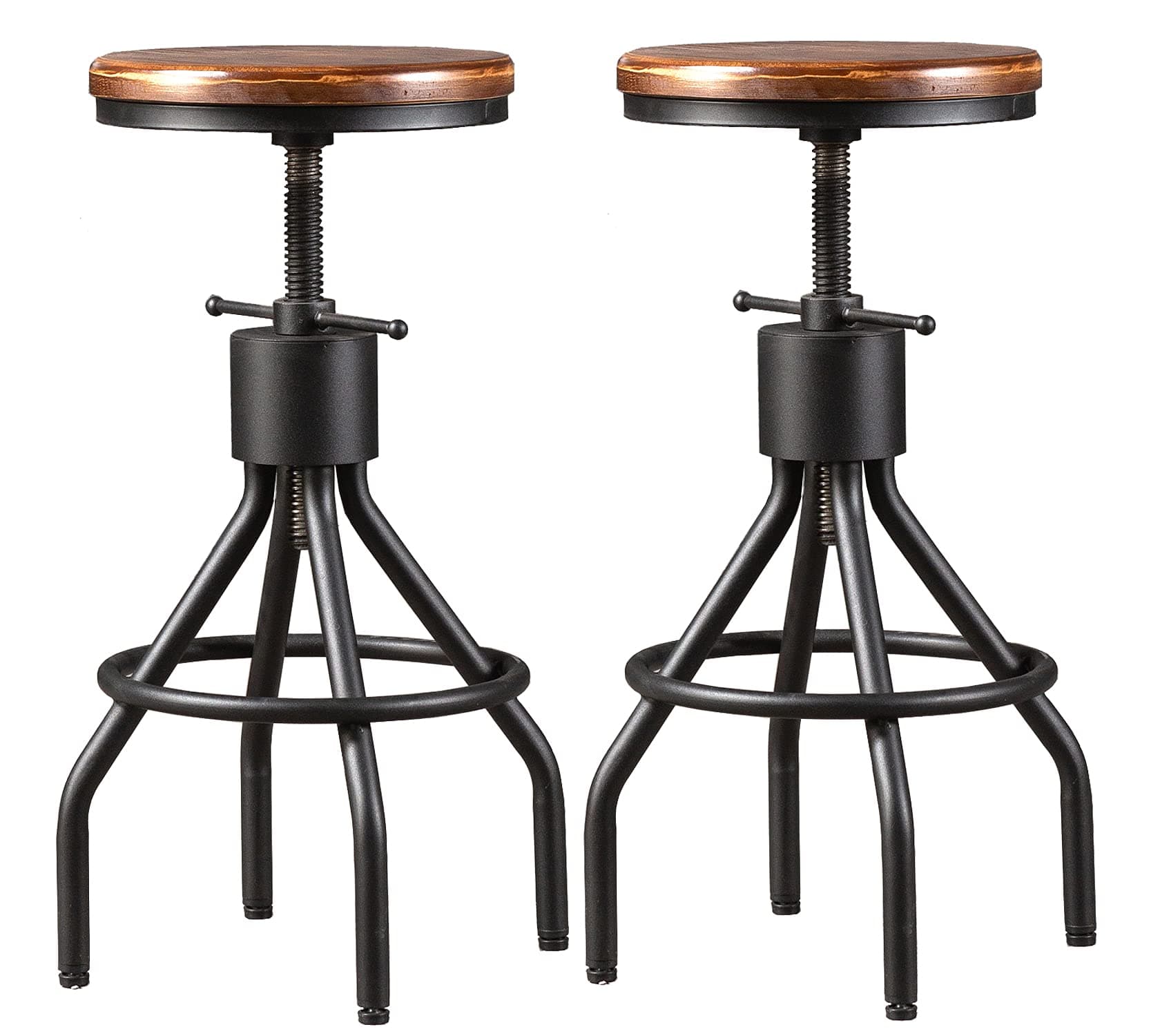 - LOKKHAN Set of 2 Industrial Bar Stool-Height Adjustable Swivel Wood and Metal Bar Stool,Farmhouse Stool,Extra Tall Pub Height,23"-29"