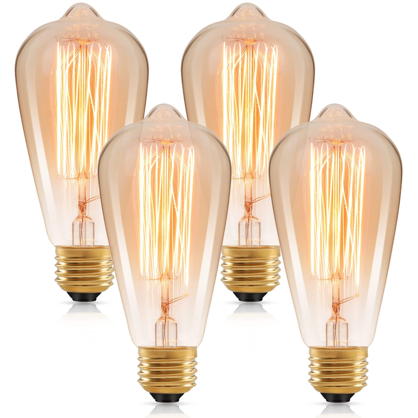 60 Watt Incandescent Edison Light Bulbs, Vintage Dimmable E26 Bulbs, ST64 2200K Warm White Antique 260LM E26 Medium Screw Base Amber Filament Bulbs for Home, Bedroom, Office, Decorative Lamp(4-Pack)