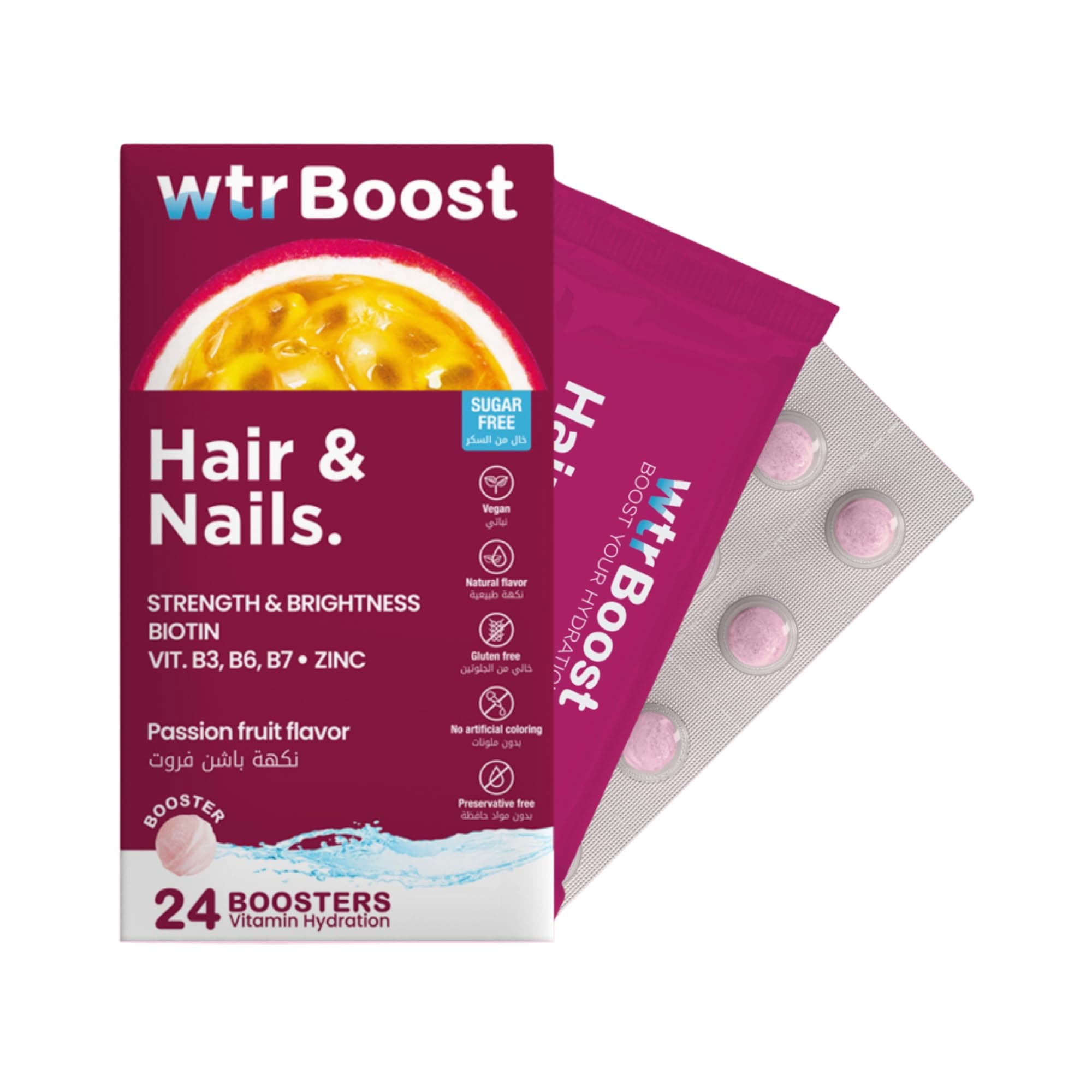 Hair & Nails Multivitamin Hydration Tablets for Men & Women, Biotin, Zinc & Vitamin B Complex (B3, B5, B6, B12), Electrolyte Hydration Drink for Hair Growth & Nail Strength, Sugar Free 24 Tab