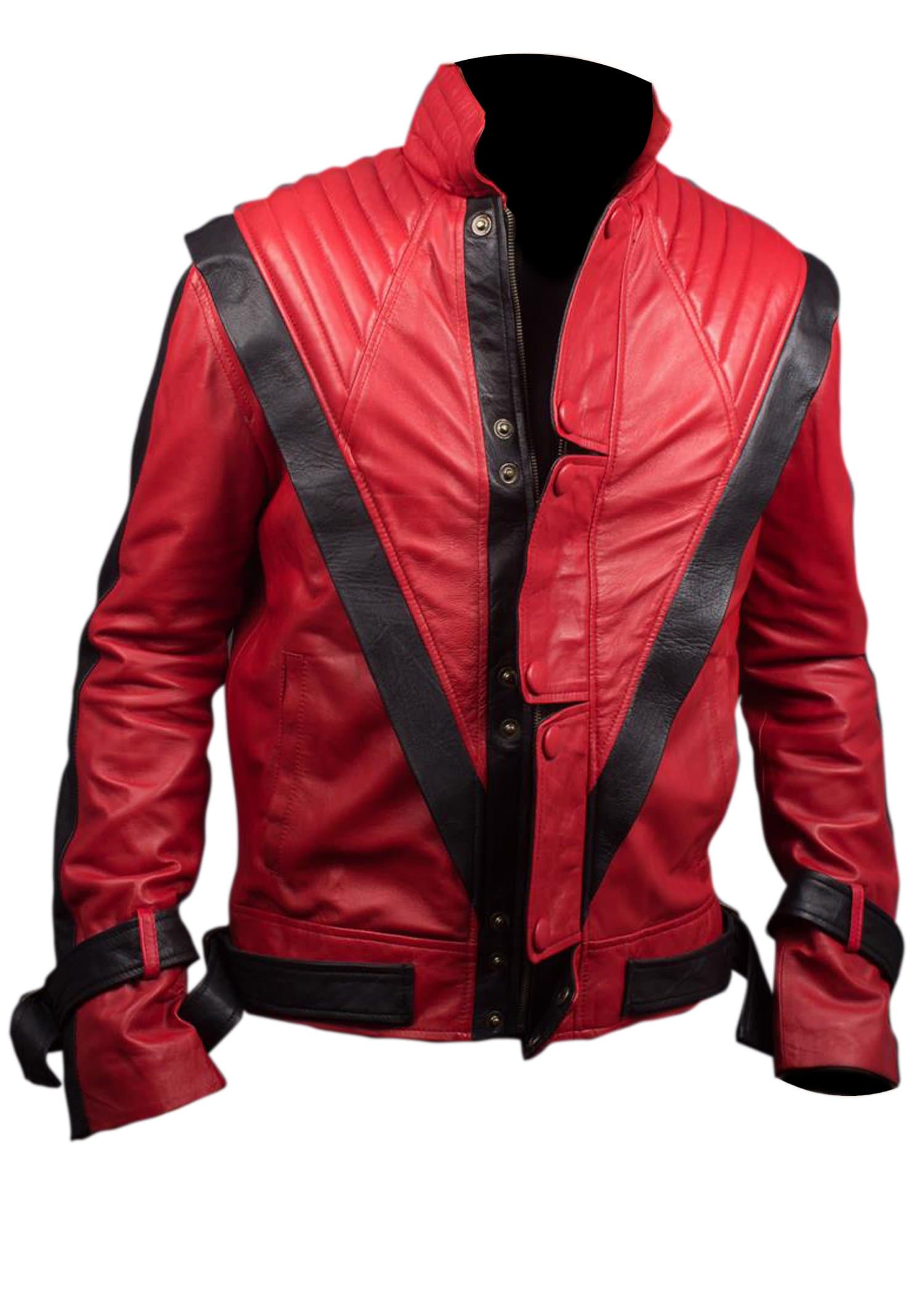 Michael Jackson Thriller Faux Leather Jacket in Red Colour-4XL