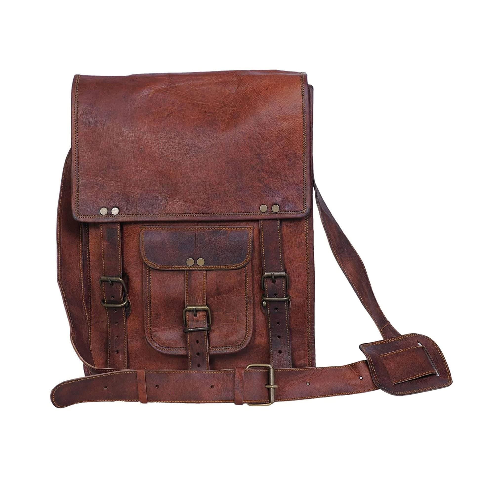 Leather crossbody bag messenger satchel tablet bag 11 inches for men and women (Brown)