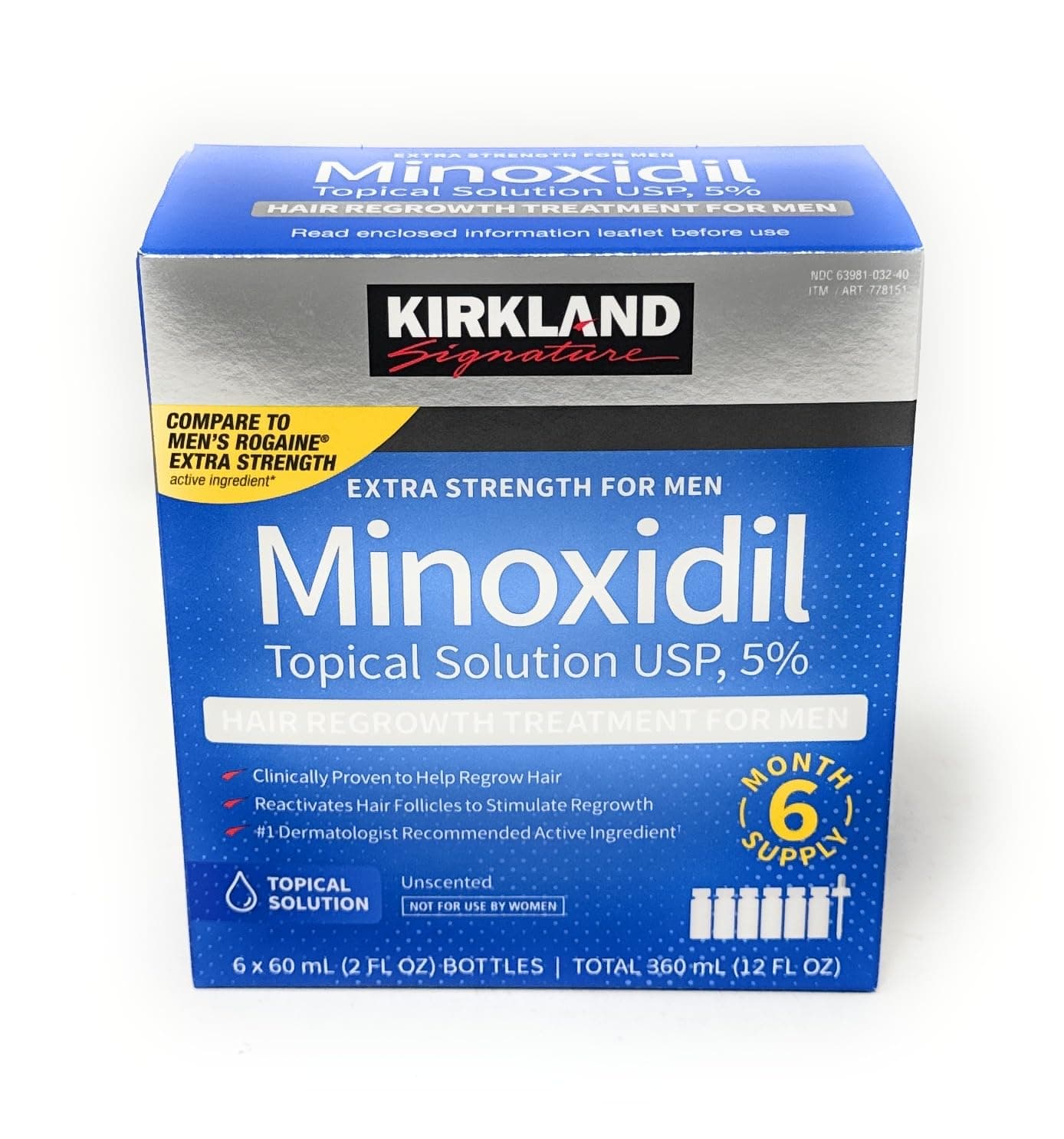 Minoxidil for Men 5% Extra Strength Hair Regrowth for Men fLsbok, 6 Month Supply by Kirkland Signature, 6 Pack (2 oz Bottle)
