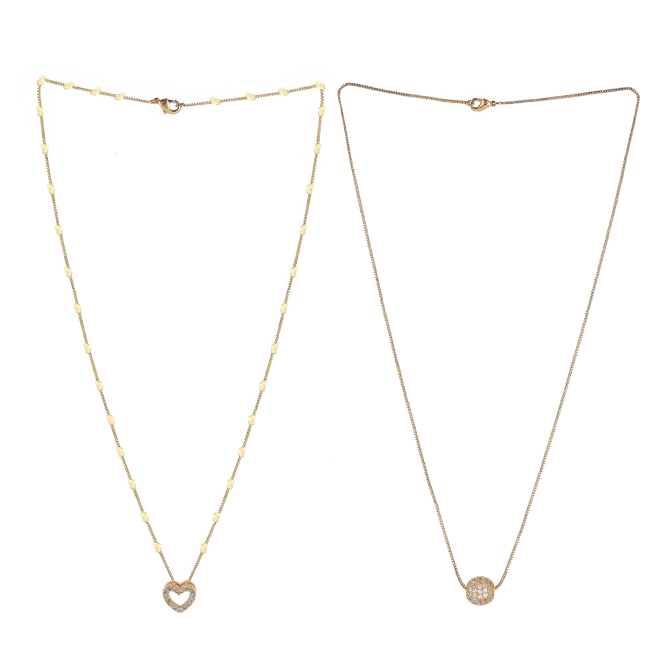 Brado Jewellery Gold Plated White American Diamond And One Love Heart Pendant With Love Heart Chain Combo Of 3 Necklace Golden Chain Pendant for Women and Girls, Gold, American Diamond