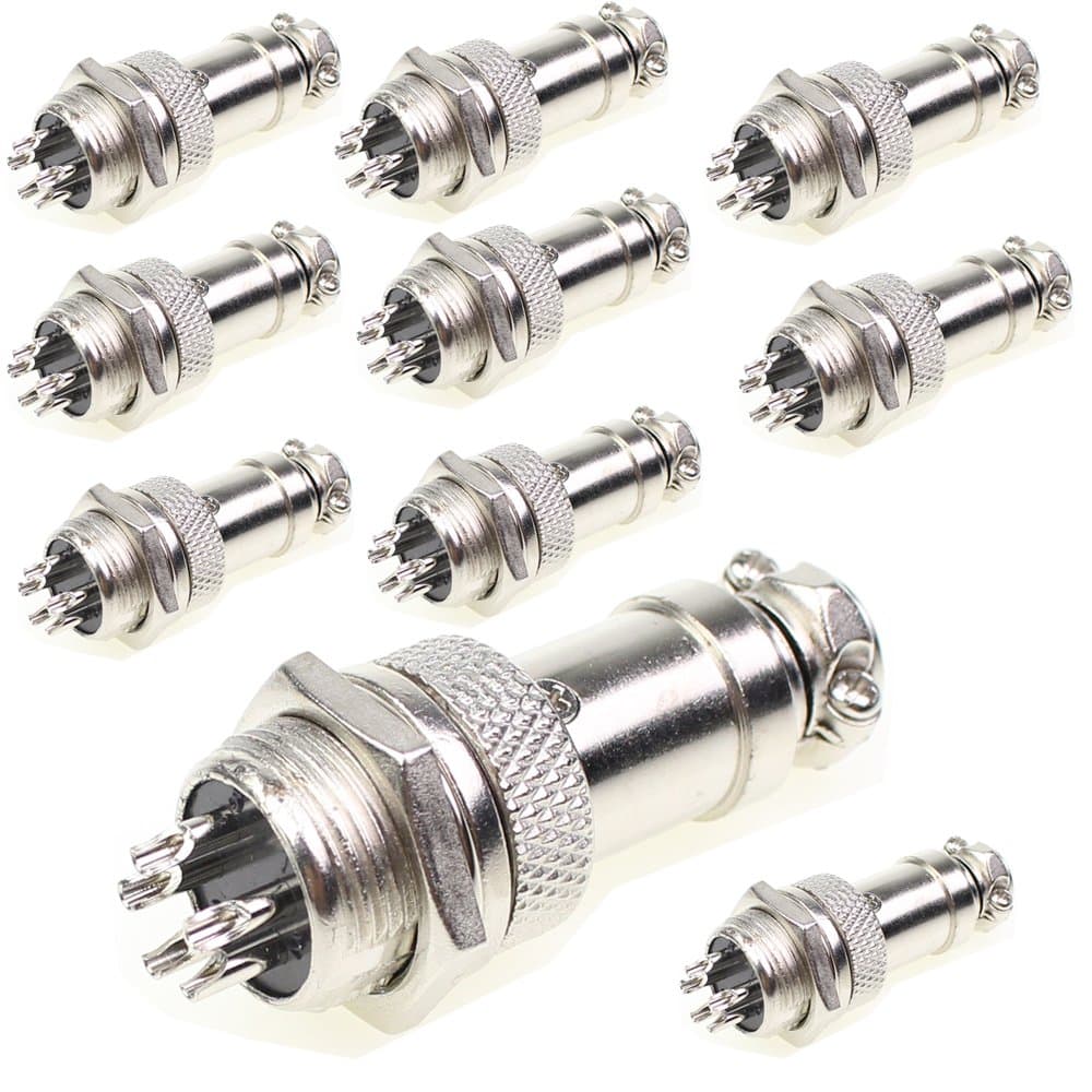 Aviation Plug Connector 10 Pairs Male Female Panel Metal Wire Connector 16mm Socket (5 Pins 10-Pack)