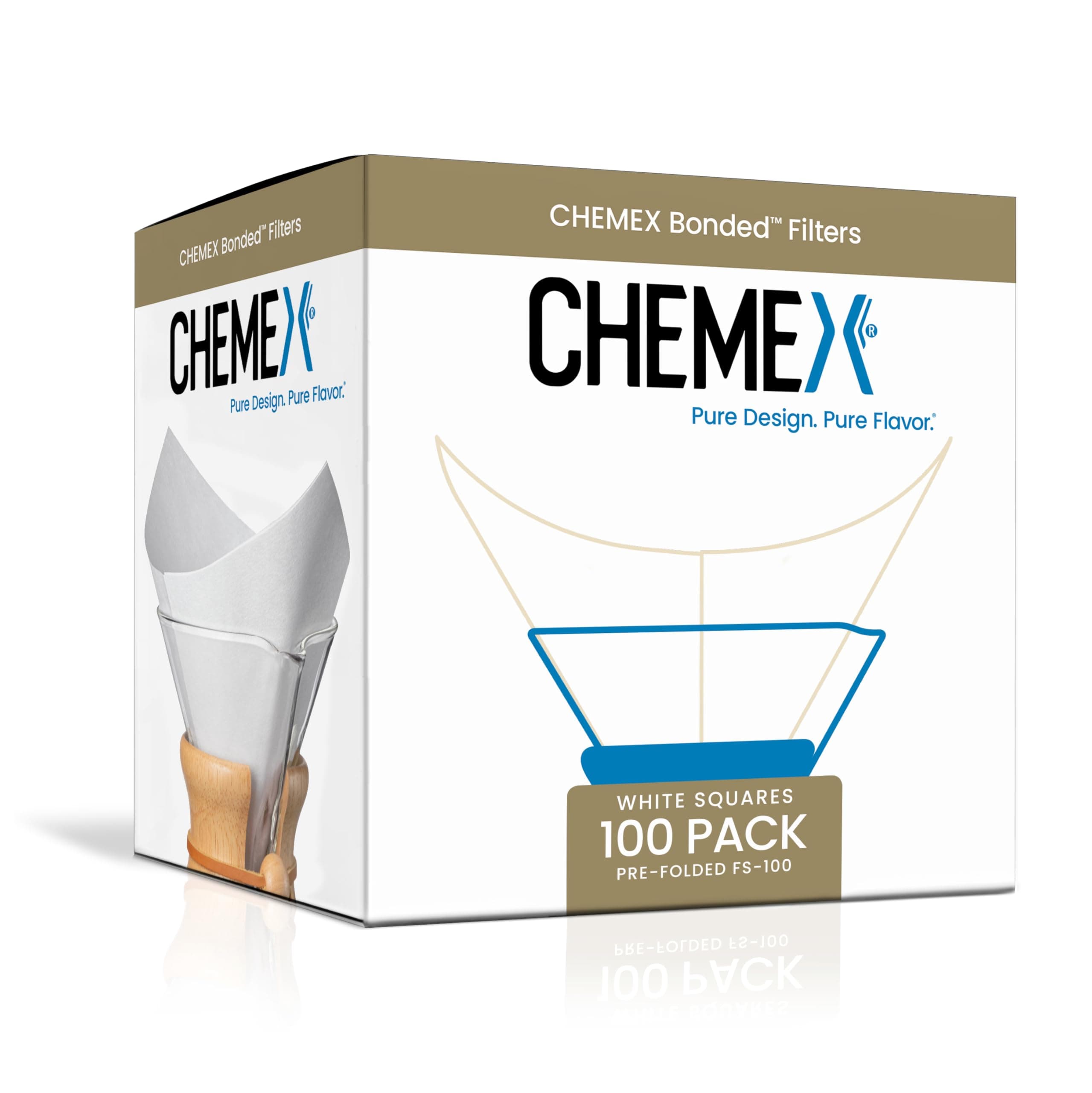 Chemex Bonded Filters, Pre-Folded, Square, 100 filters per Pack