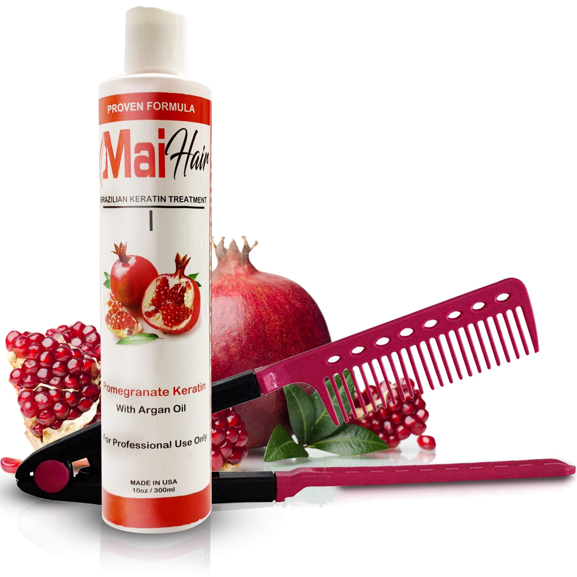 Brazilian Keratin Hair Treatment Complex – Brazilian Professional Effective Fast Acting Hair Straightening Formula Infused with Pomegranate and Argan Oil (10oz with Comb)