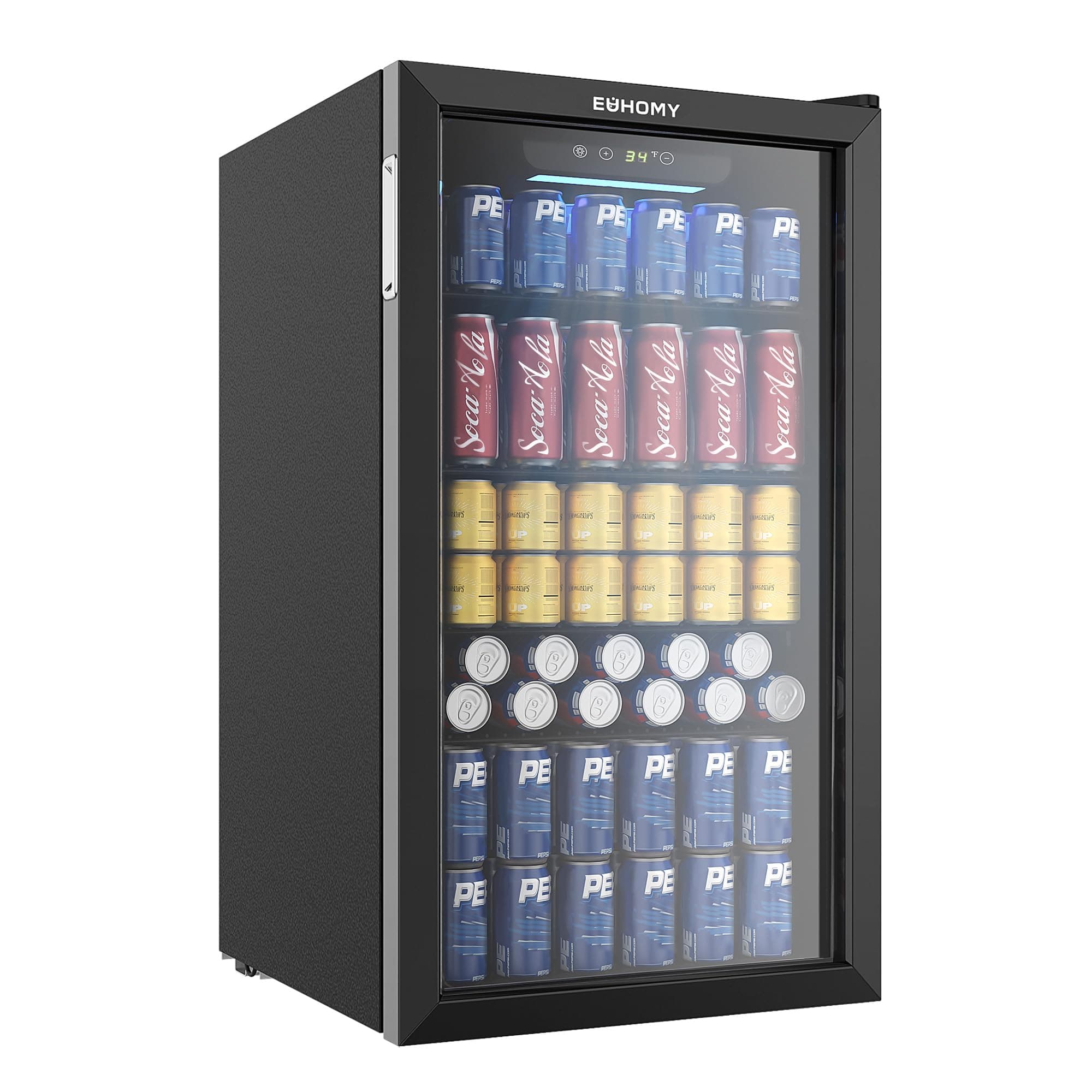 Beverage Refrigerator Cooler, 125 Can Mini Fridge with Glass Door for Soda Beer or Wine, Beverage Cooler for Home, Office, Bar with Adjustable Removable Shelves, Black