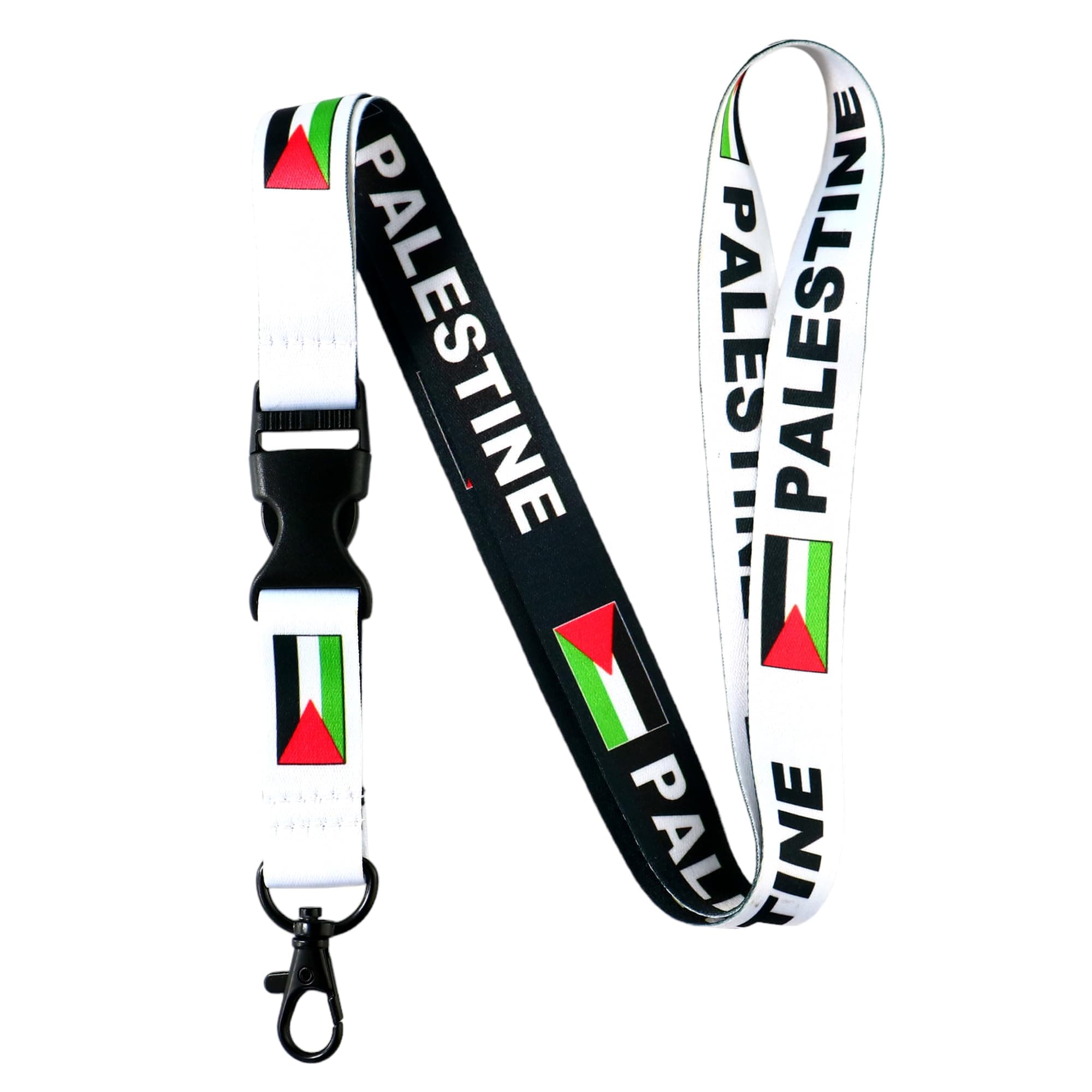 EASTEX Palestine Flag Lanyard Keychain w/Quick Release Snap Buckle and Metal Clasp - Black and White Reversible ID Lanyard for Keys Badges Fob - ID Holder Keychain for Women Men Kids (1 Lanyard)