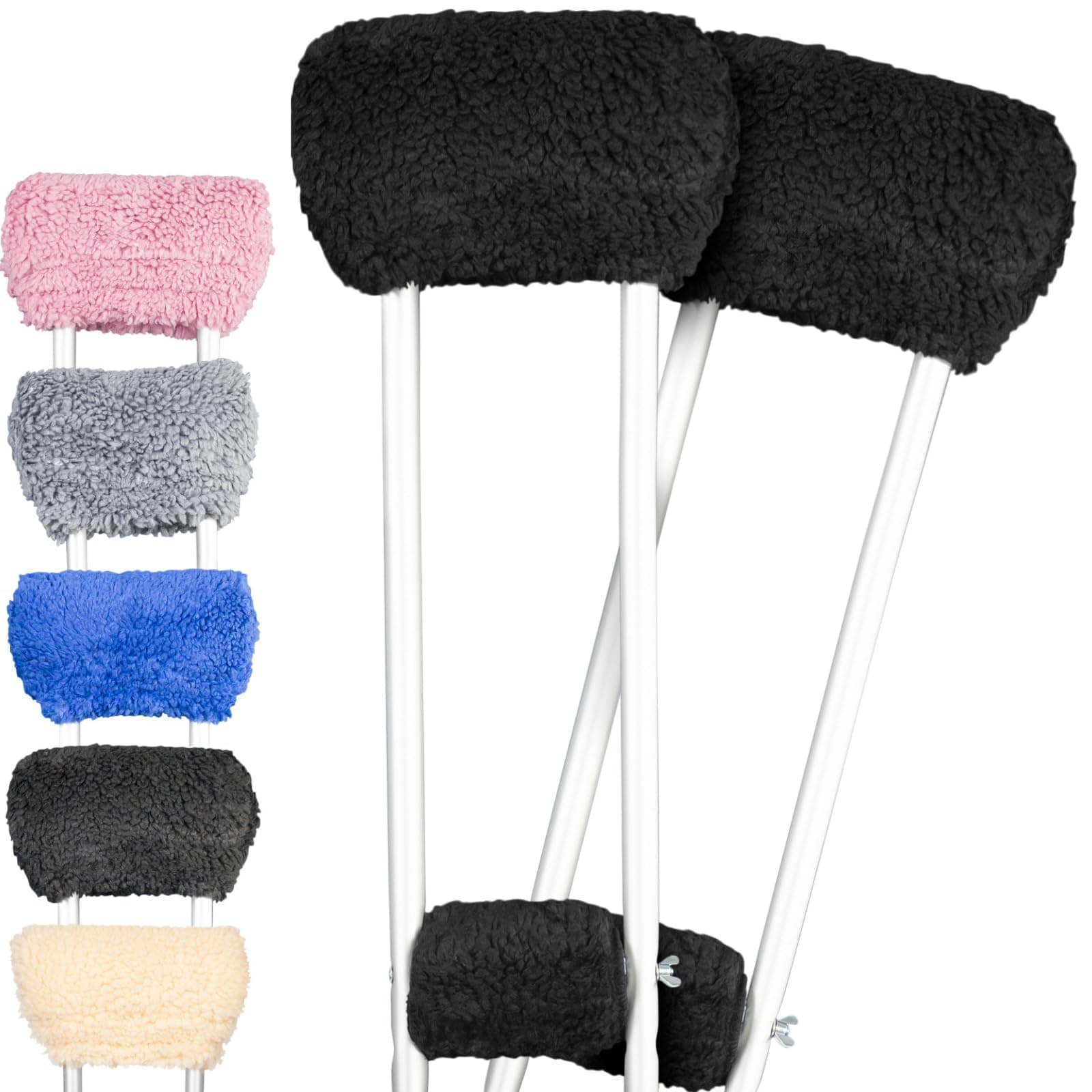 ViveSheepskin Crutch Pads Padding For Walking Arm Crutches Universal Underarm Padded Forearm Handle Pillow Covers For Hand Grips Soft Foam Armpit Bariatric Accessories For Adults Kids One Size Black