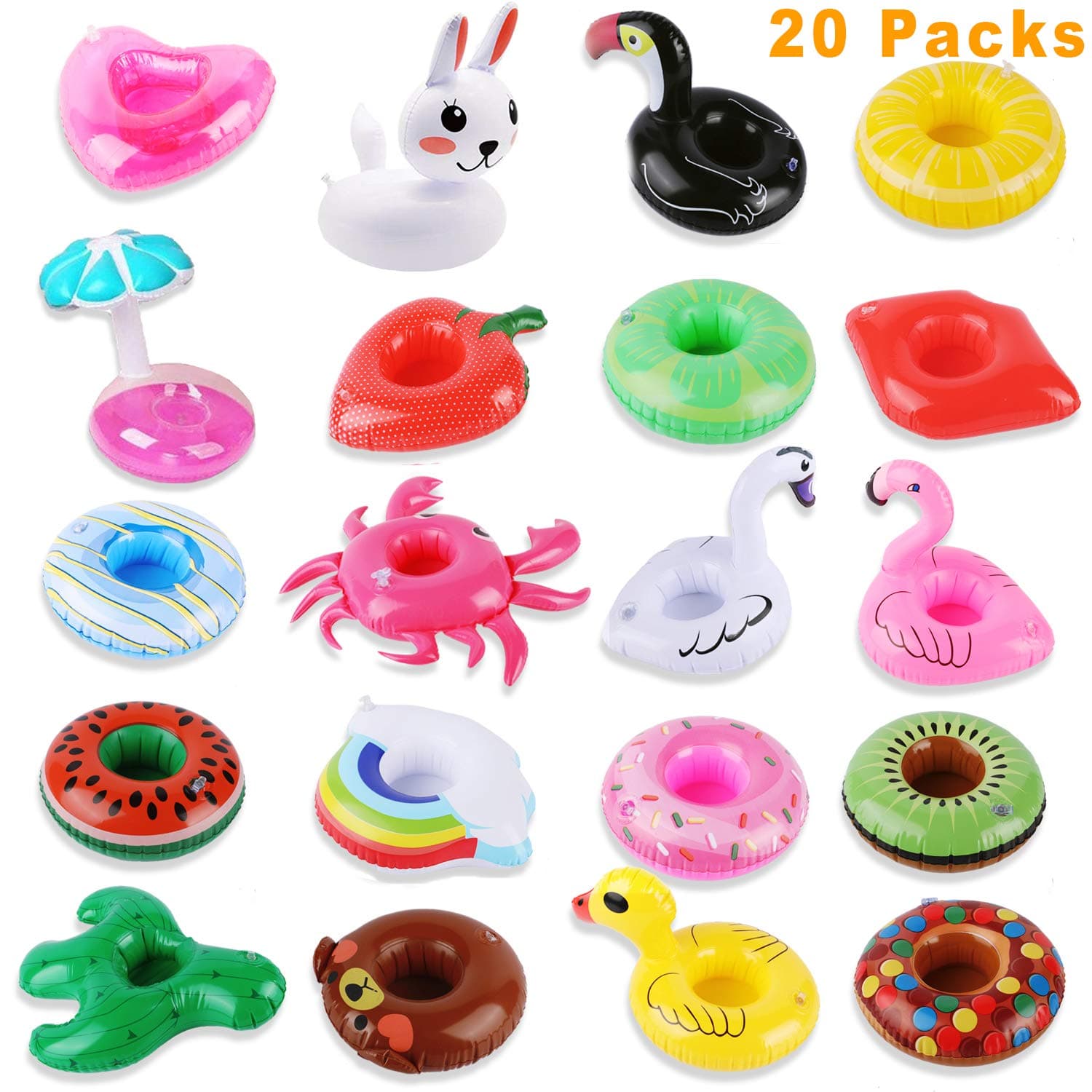 HLXY Inflatable Drink Holders 20 Packs Swim Drink Floats Coasters Summer Pool Beverage Boat Cup Holders for Pool Party Supplies