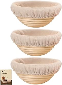 Banneton Bread Proofing Basket, Proofing Basket for Sourdough Bread Baking, Indonesian Rattan Bread Bowl Sourdough bread Baking Supplies with Linen Liner (5" Round Basket x 3)