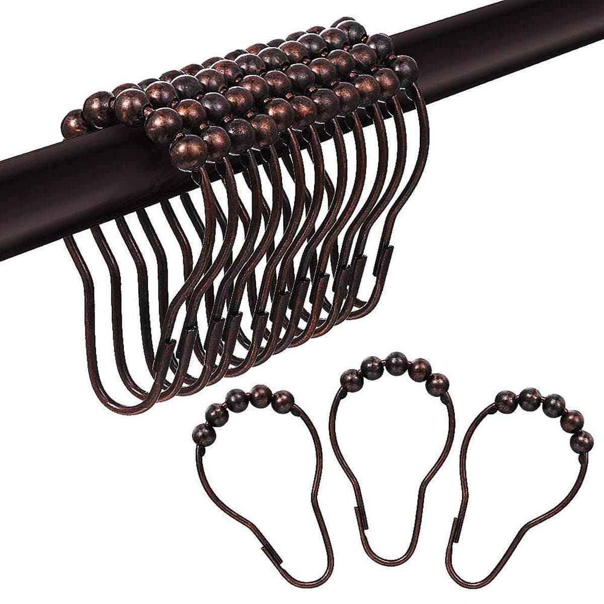 Premium Rust Proof Shower Curtains Hooks Rings, Stainless Steel Shower Curtain Rod Hooks,Vintage Brown Bronze, Set of 12 Rings …