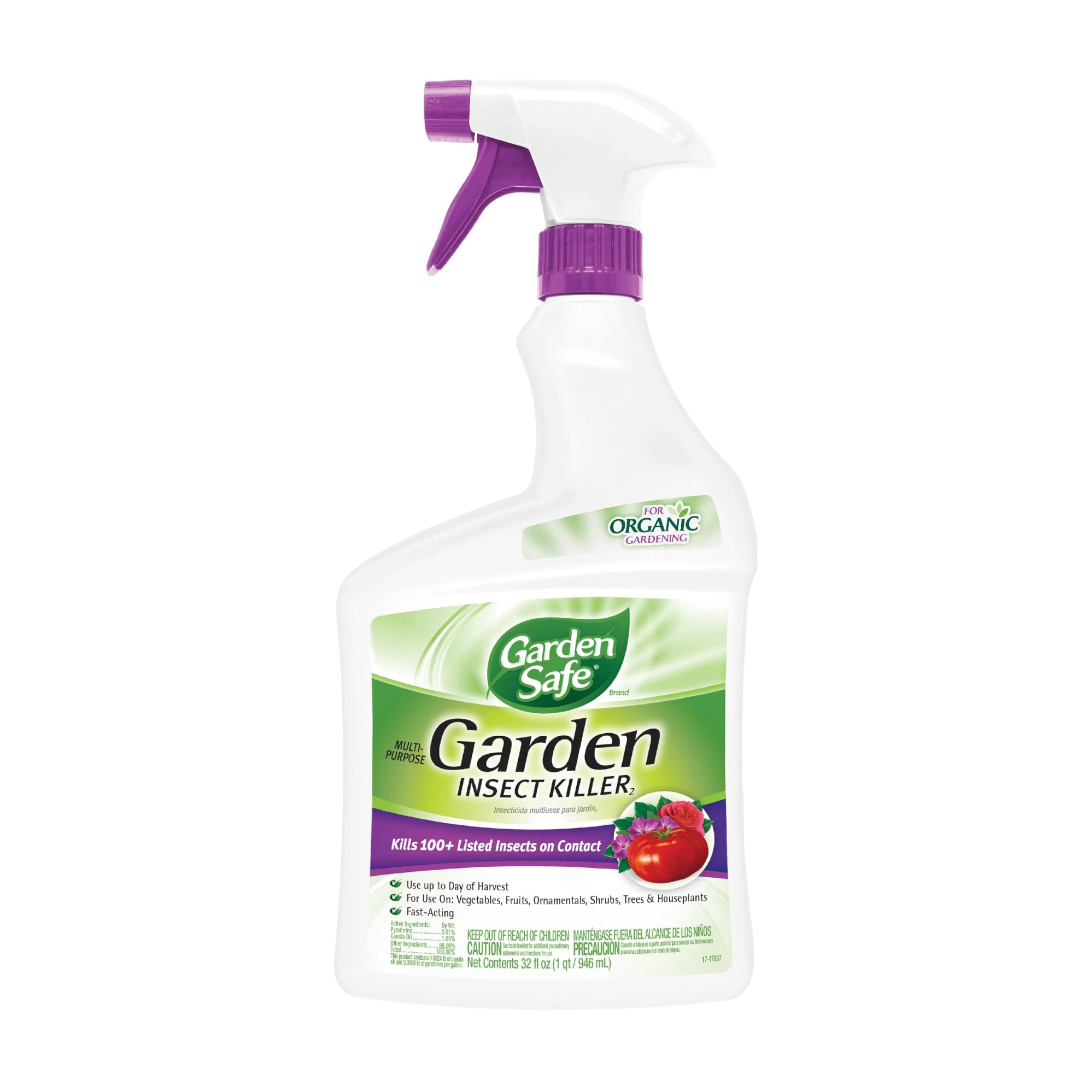 Garden Safe Brand Multi-Purpose Garden Insect Killer2, 32 Fluid Ounces, Kills 100+ Listed Insects on Contact, For Use in Homes, Home Gardens & Home Greenhouses Up to Day of Harves