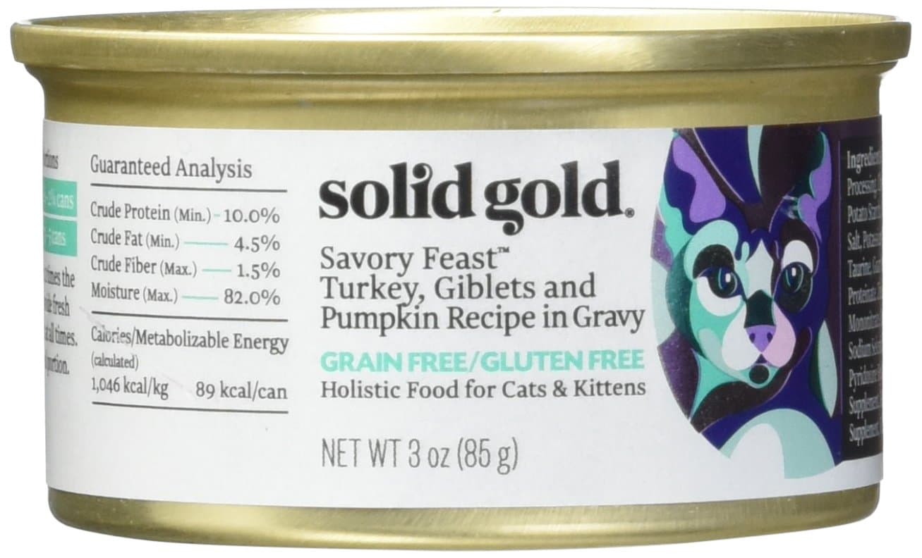 Solid GoldWholesome Selects Turkey & Pumpkin in Gravy Holistic Grain Free Canned Kitten & Adult Cat Food, 3 oz., Case of 12, 12 X 3 OZ