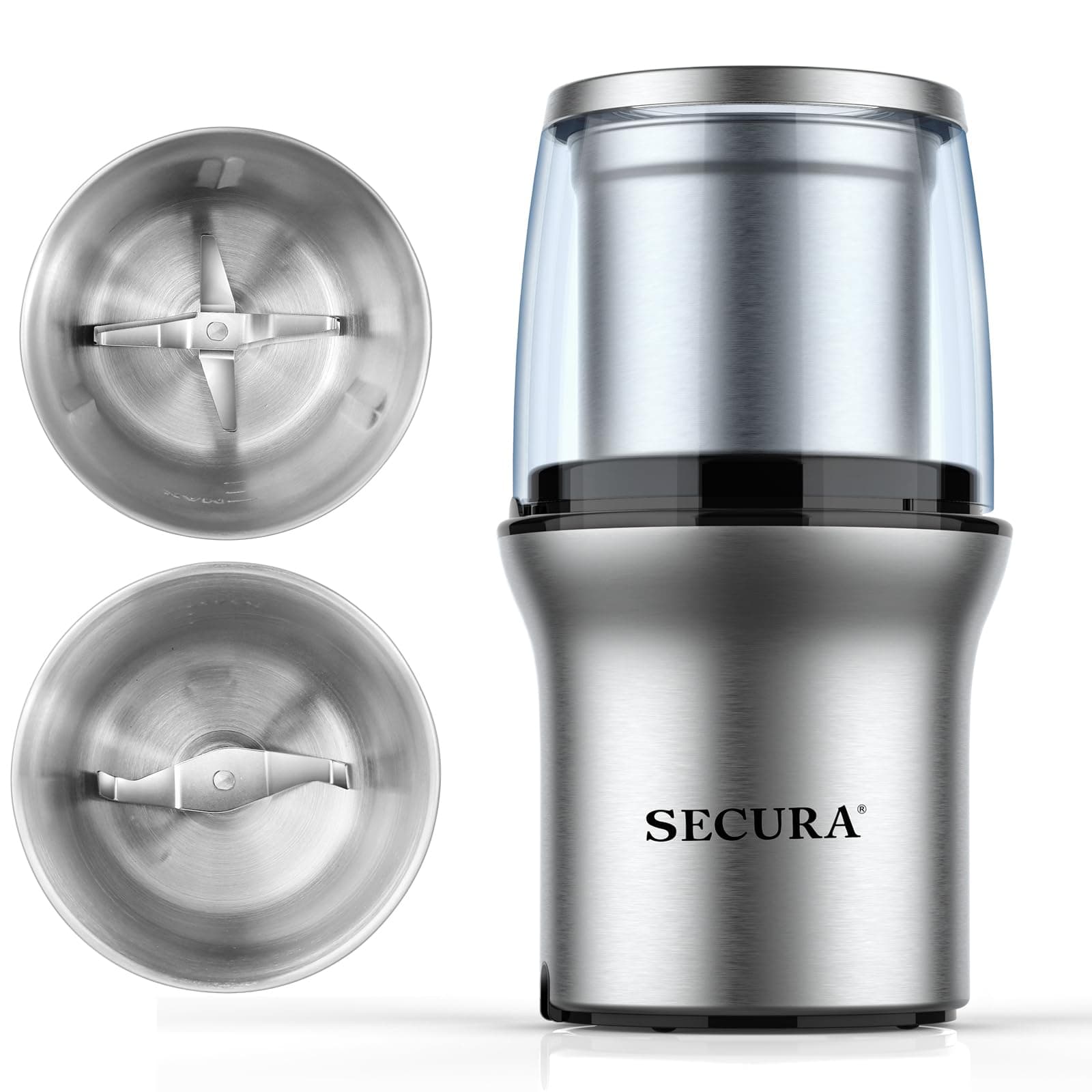 Electric Coffee Grinder and Spice Grinder with 2 Stainless Steel Blades Removable Bowls