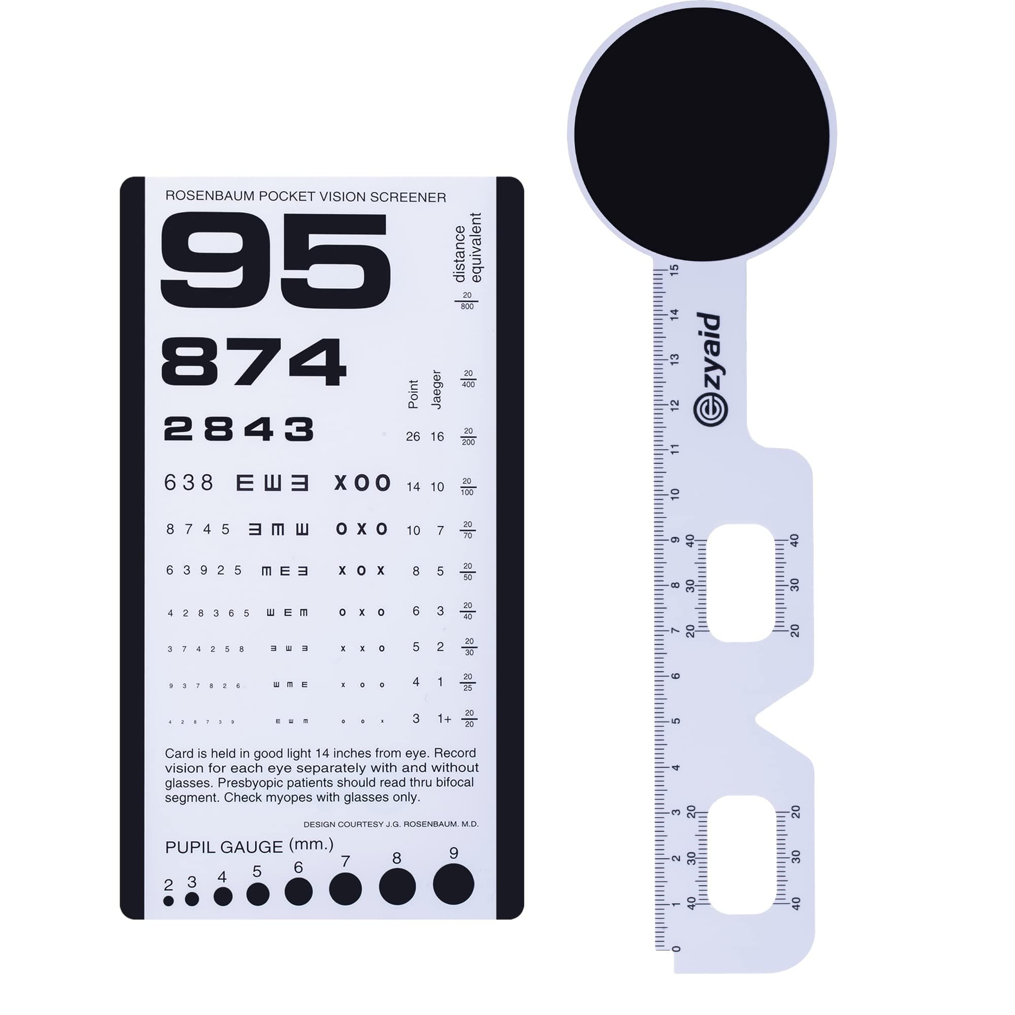 Rosenbaum Pocket Eye Chart with PD Ruler and Eye Occluder, Eye Test Chart Combo Kit for Near Vision Test, Visual Acuity Exam and PD Measurement (14 Inches from Viewer)
