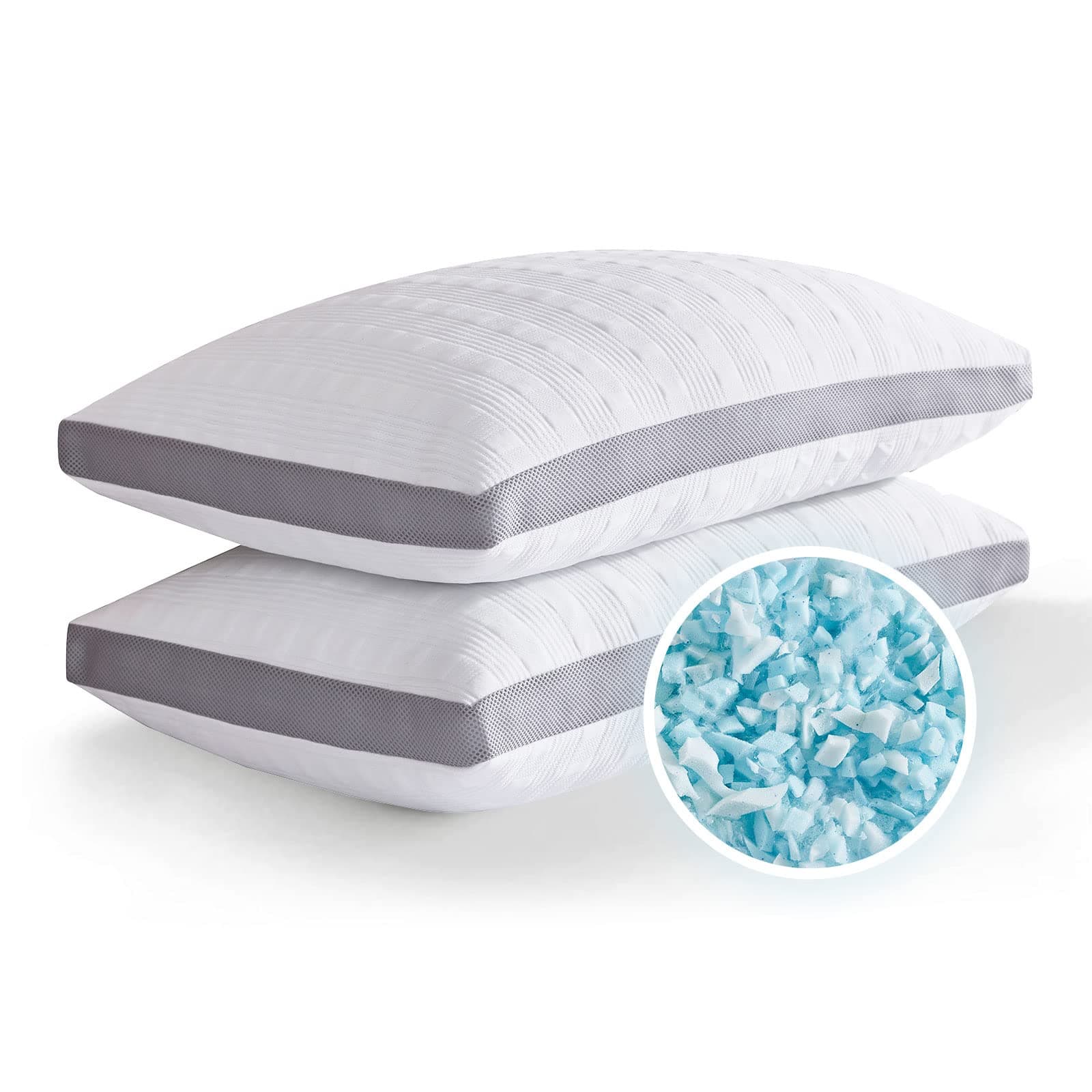 Cooling King Size Bed Pillows Set of 2, Shredded Memory Foam, Supportive for Back & Side Sleepers, Adjustable Height with Washable Removable Cover