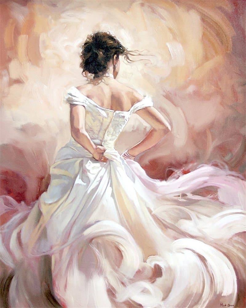 DIY Oil Painting Paint by Numbers Kits for Adult Paint Color According to The Numbers on The Canvas 16x20 inch - White Skirt Girl, Drawing with Brushes Christmas Decor (Without Frame)