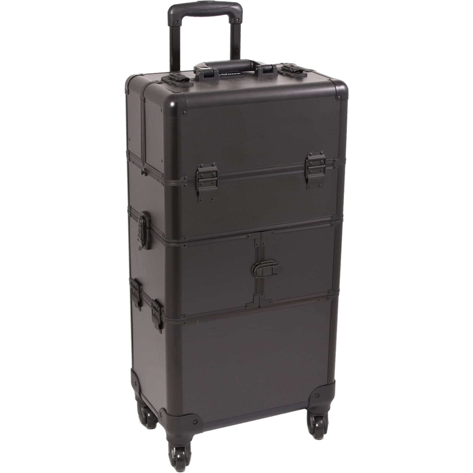 SUNRISE Makeup Case on Wheels 2 in 1 Professional Organizer I3464, 12 Trays, 4 Wheel Spinner, Adjustable Drawer Dividers, Black Matte