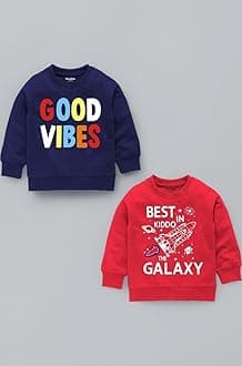 NammaBaby Boys Loopknit Cotton Round Neck T-Shirt Chest Printed Full Sleeves Sweatshirt for Light Winters Pack of 2
