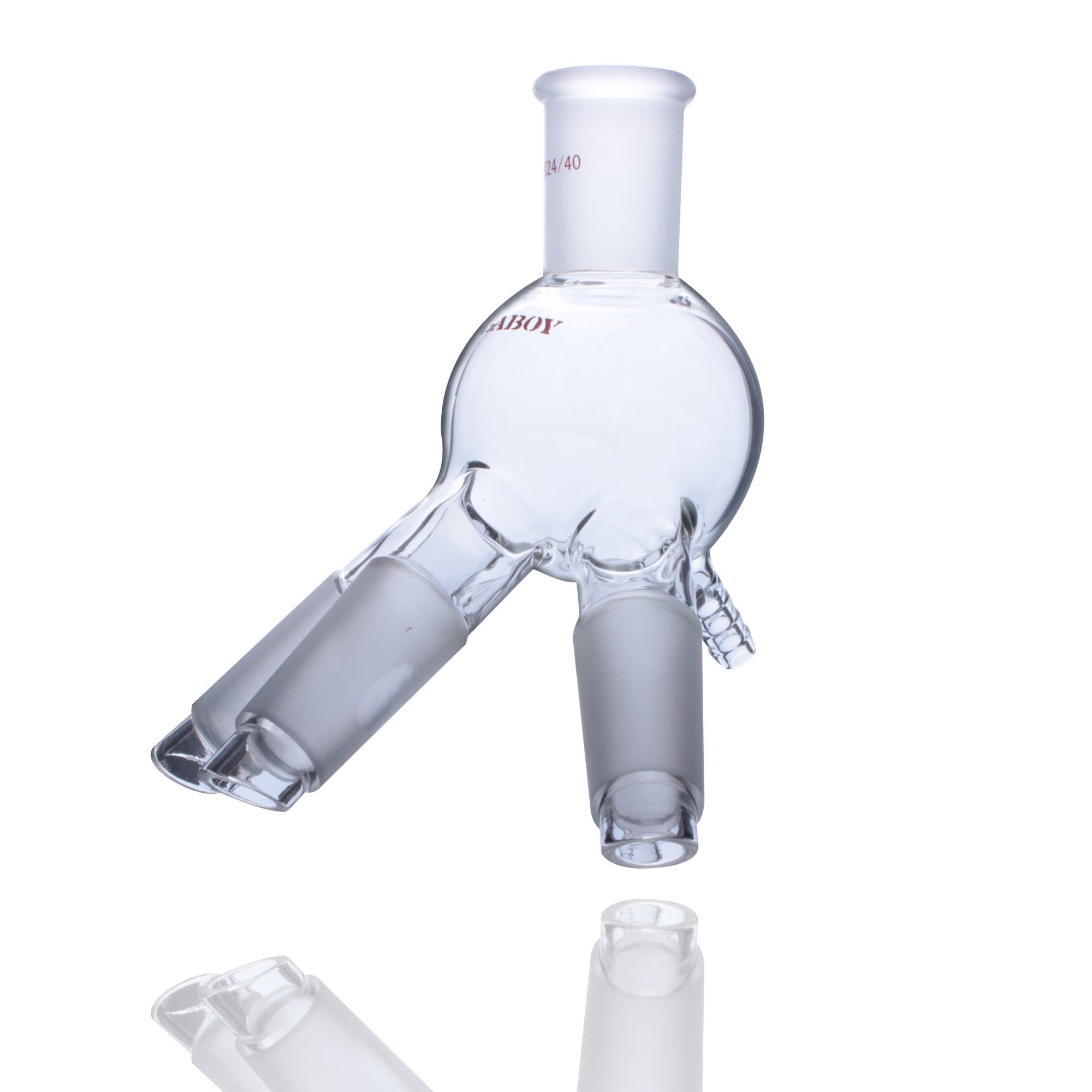 Laboy Glass Cow-Type Receiver Apparatus Distribution Adapter with 24/40 Joints & Hose Connection for Short Path Head Lab Glassware