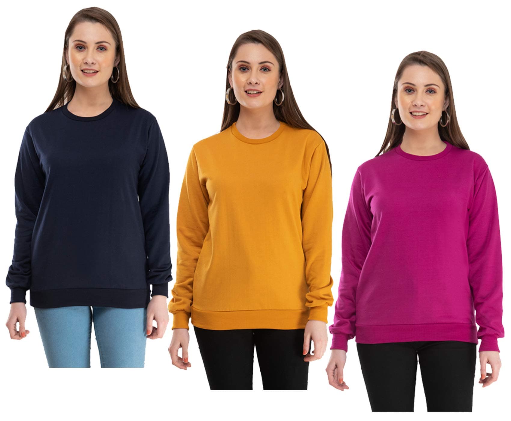 IndiWeaves Women's Fleece Warm Sweatshirt for Winters (Pack of 3)