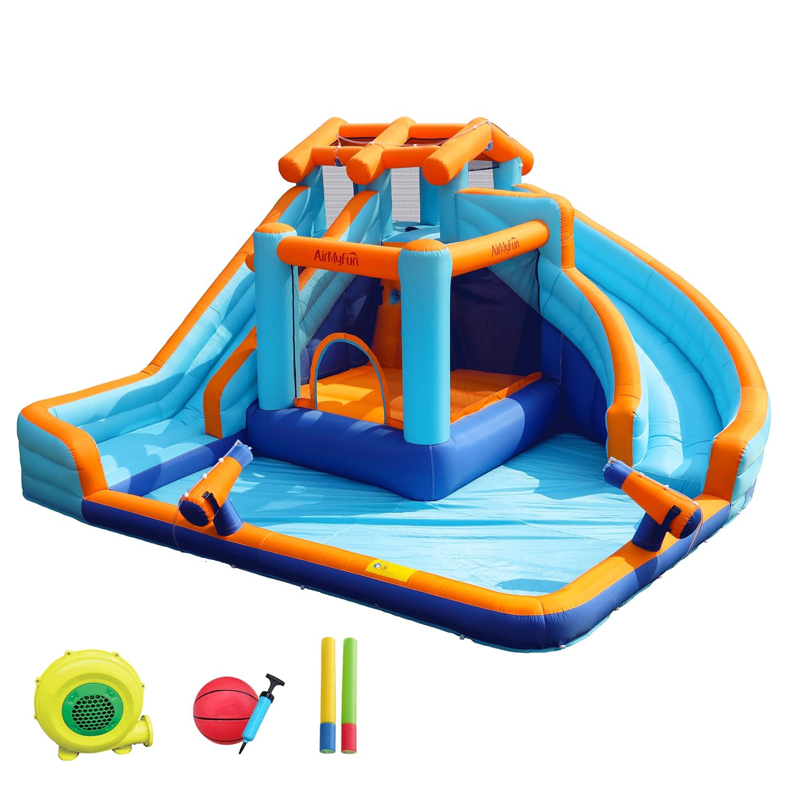 AirMyfun Water Slide Bounce House for Kid and Adult Outdoor with Large Splash Pool Inflatable Bouncy Castle with Long Dual Slide and Basketball Hoop for Kids Outdoor