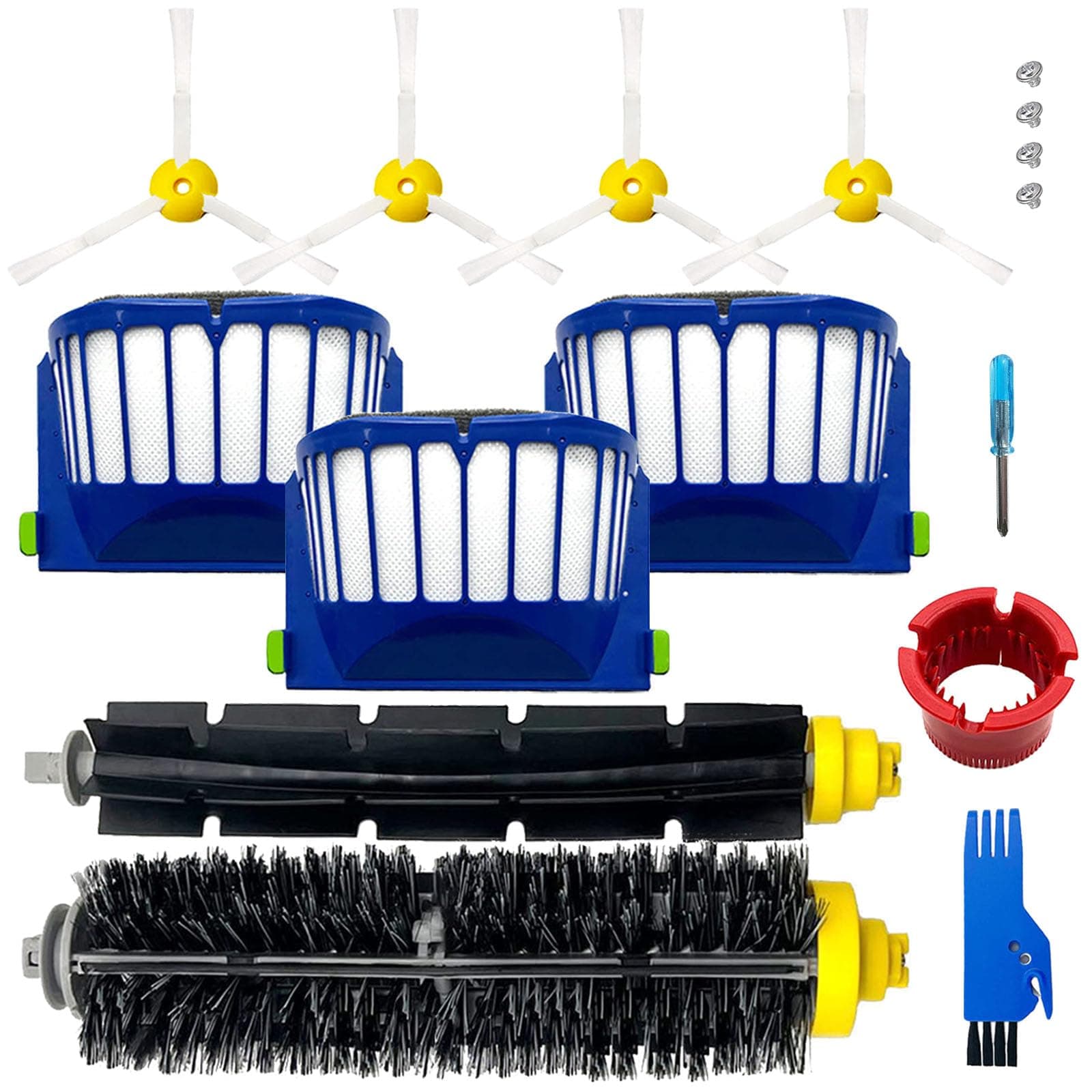 Replacement Parts for irobot Roomba 694 692 676 675 677 671 610 690 680 660 650 620 645 655 635 614 595 585 564 589 536 Robot Vacuum,1 Bristle & 1 Beater Brush,3 Filter,4 Side Brush