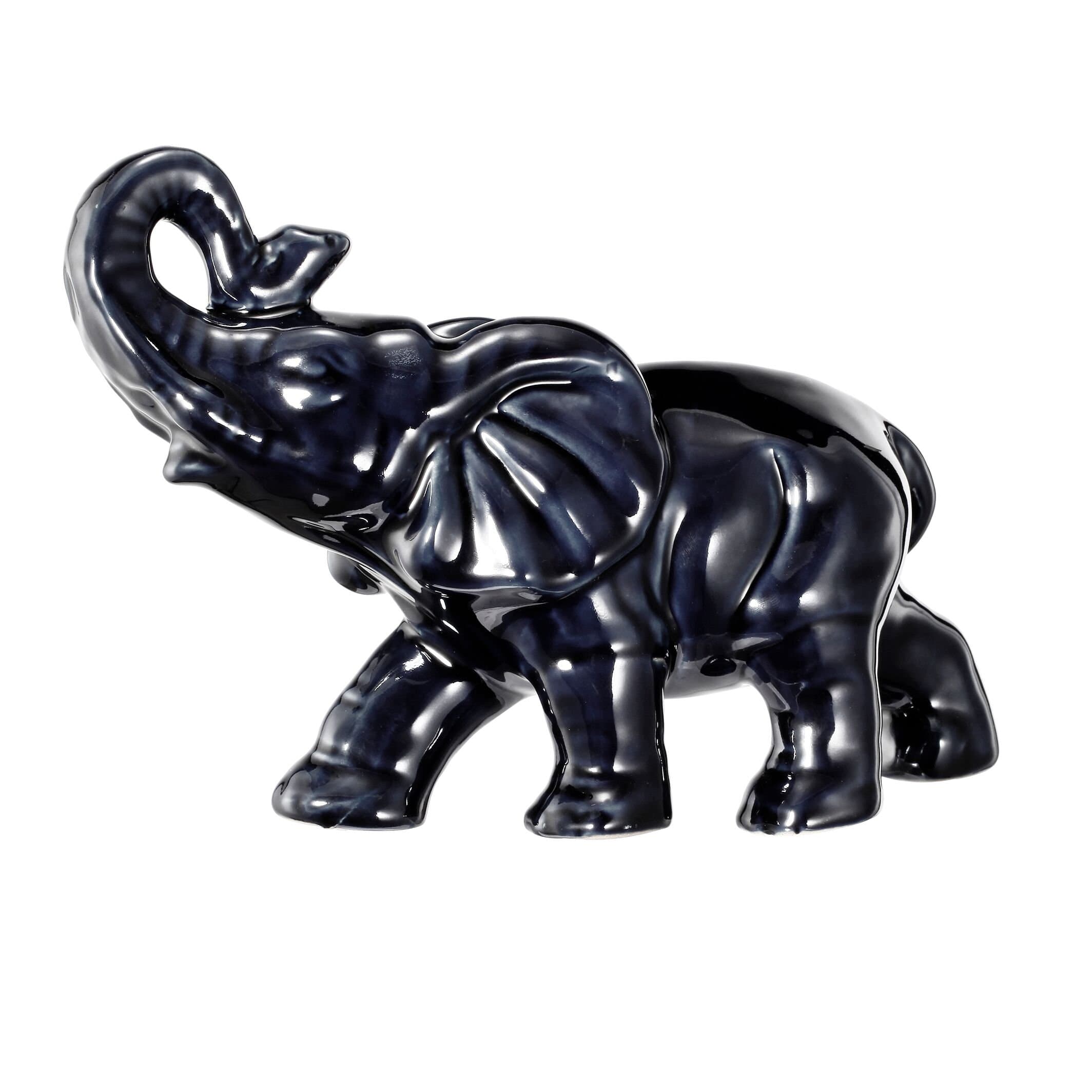 Trumpeting Elephant Ceramic Cobalt Blue Decorative Statue 11x3.5x7" Garden or display