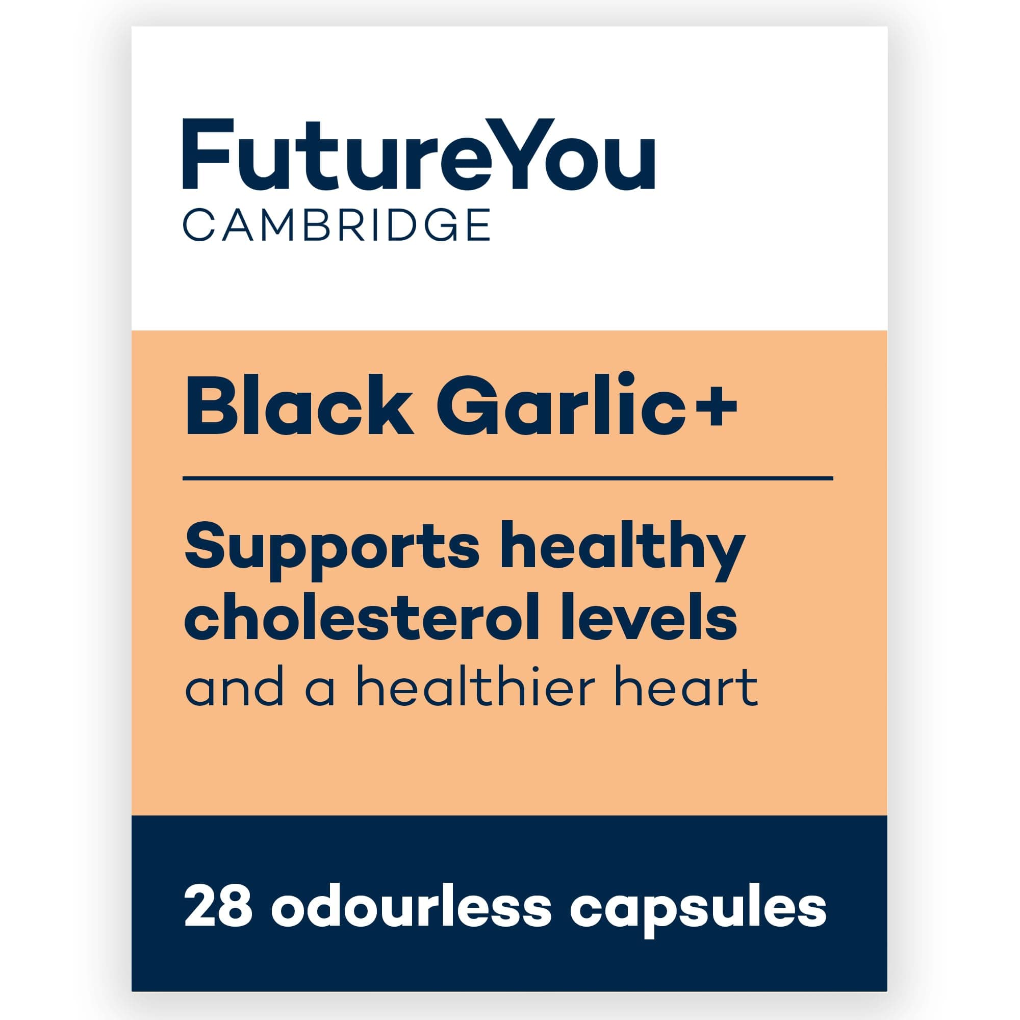 FutureYou Black Garlic+ (28 Odourless Capsules). Heart Health Supplements. Garlic Capsules Odourless High Strength for Healthy Cholesterol - Genuine FutureYou Cambridge Supplements