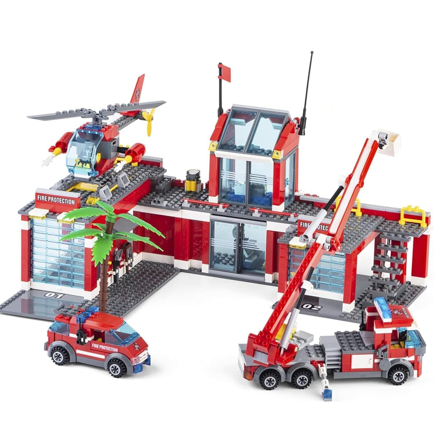 QLT QIAOLETONG City Fire Station Building Kit, 774 Pcs Building Set Including Fire Station, Fire Truck, Fire Helicopter,Fire Fighter, City Building Blocks STEM Toys Gift for Boys 6-10 Years Old.