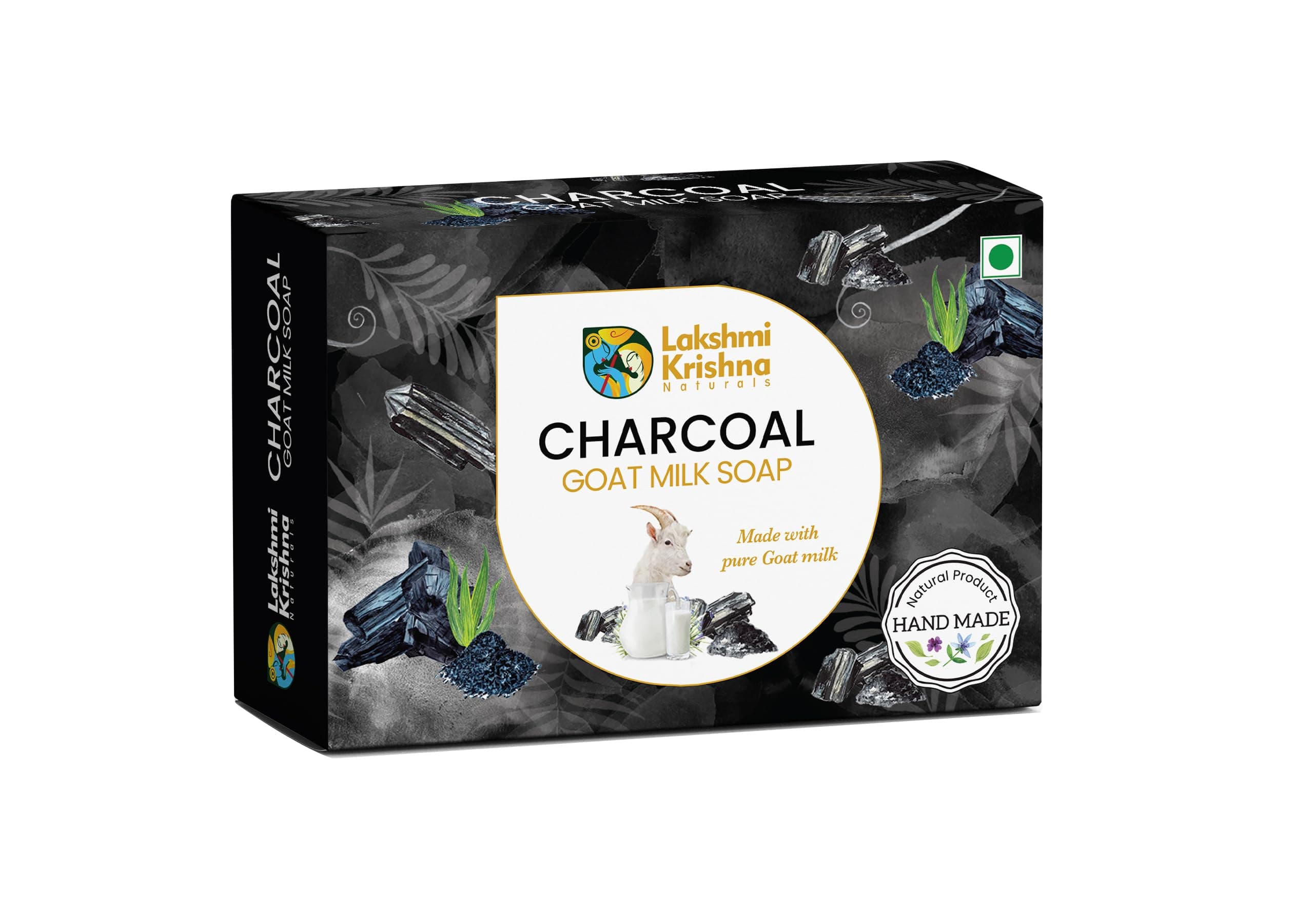 Lakshmi Krishna Natural Goat Milk Charcoal Soap-100 g with Goat Milk, Coconut Oil, Castor Oil, Charcoal Extracts || All-Natural Cleansing Bar for Soft, Smooth Skin||