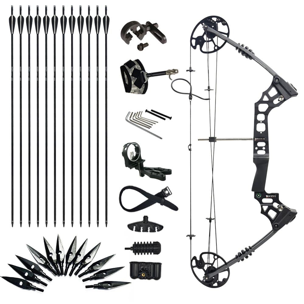 SPORTSMANN Compound Bow Archery Carbon Arrows Set 20-70lbs Adjustable Hunting Bows Kit Practice Shooting Fishingbow Slingshot with all Accessories (Black,Left Handed)