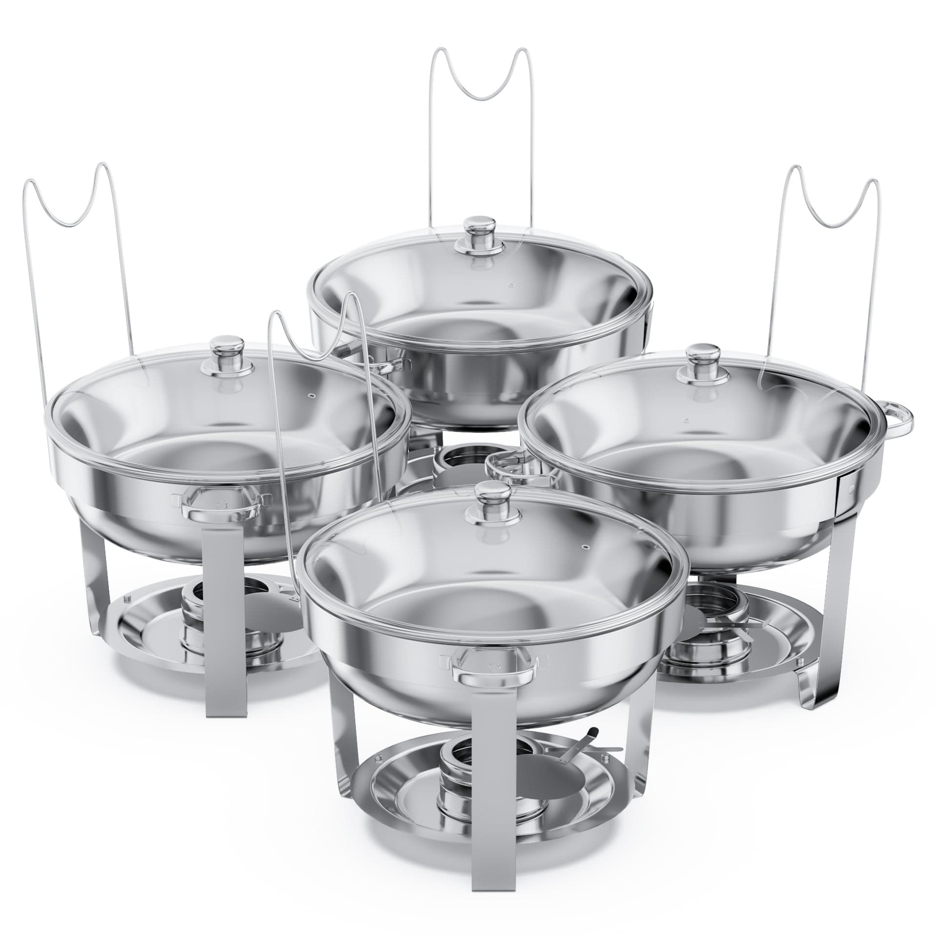 Alpha Living Chafing Dish Buffet Set of 4 – Complete Stainless Steel Chaffe Buffet Set with Glass Lids, Chafing Fuel Holder – Elegant and Practical Warmer Trays for Buffet, Wedding, Catering Supplies