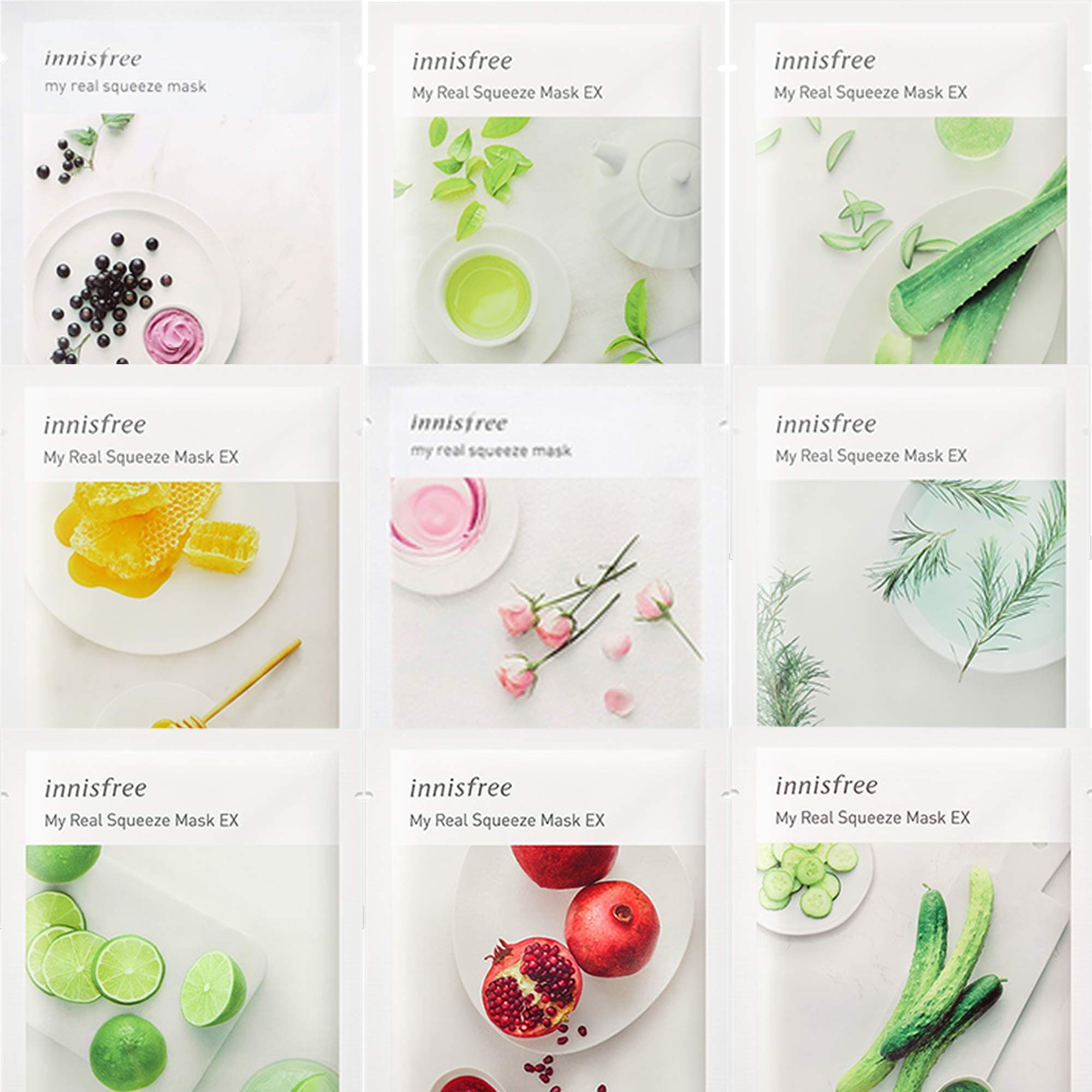 Innisfree My Real Squeeze Mask EX Sheet Mask Variety Set 9 Pack Bundle in a Customized Gift Packaging