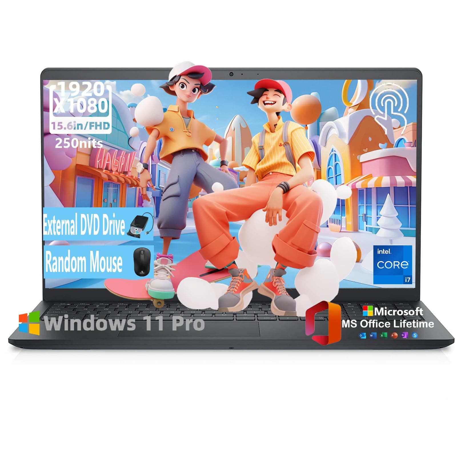 Inspiron 15 3530 Touchscreen Laptop Computer - MS Office Lifetime for Business, 15.6'' FHD, 13th Gen Intel 10-Core i7-1355U GPU, Numeric Keypad, w/DVD Drive, Win11 Pro(64GB RAM, 2TB SSD)