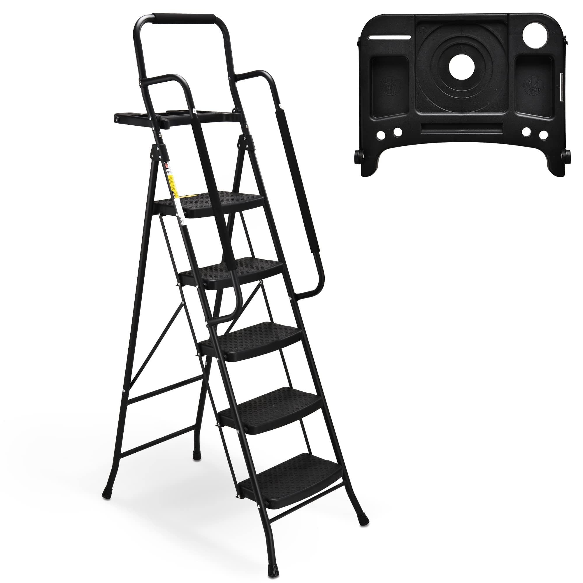 Soctone Ladder, A Frame 6 Step Ladder Extension Ladder, 15 Ft Multi Position Ladder & Removable Tool Tray with Stabilizer Bar, 330 lbs Weight Rating Telescoping Ladder for Household or Outdoor Work