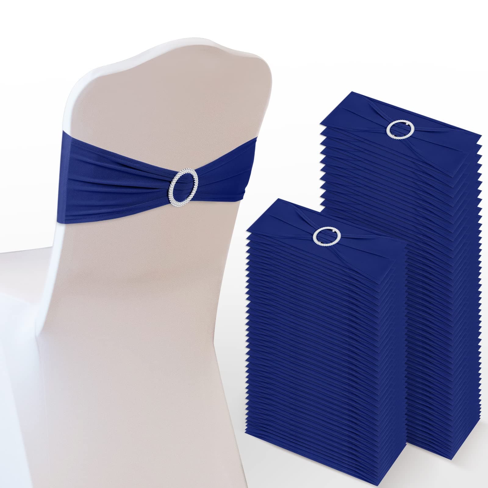 80 Pieces Spandex Chair Sashes Bows Elastic Chair Cover Bands with Buckle Slider Stretchable Chair Sashes Bow for Wedding Reception Universal Ceremony Banquet Decoration, Royal Blue