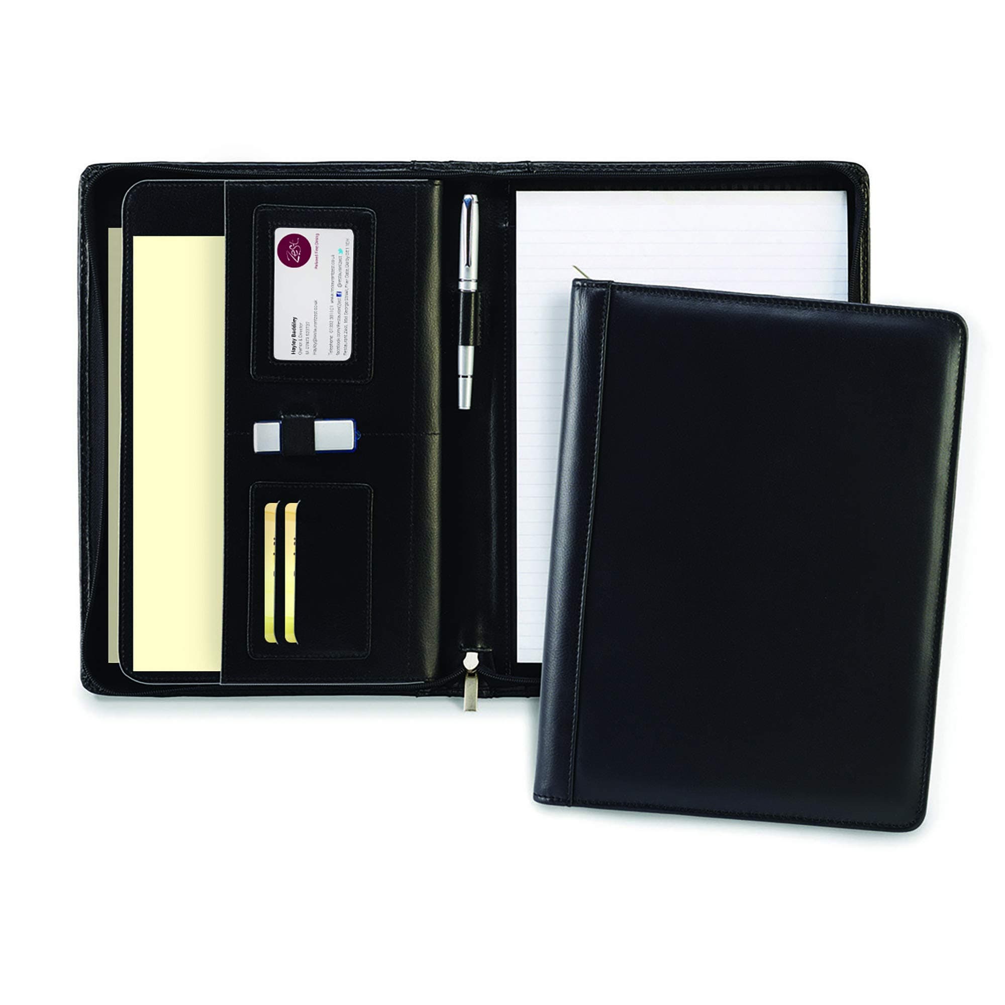 Cescahide A4 Deluxe Zipped Leather Conference Folder - Black,AM0017