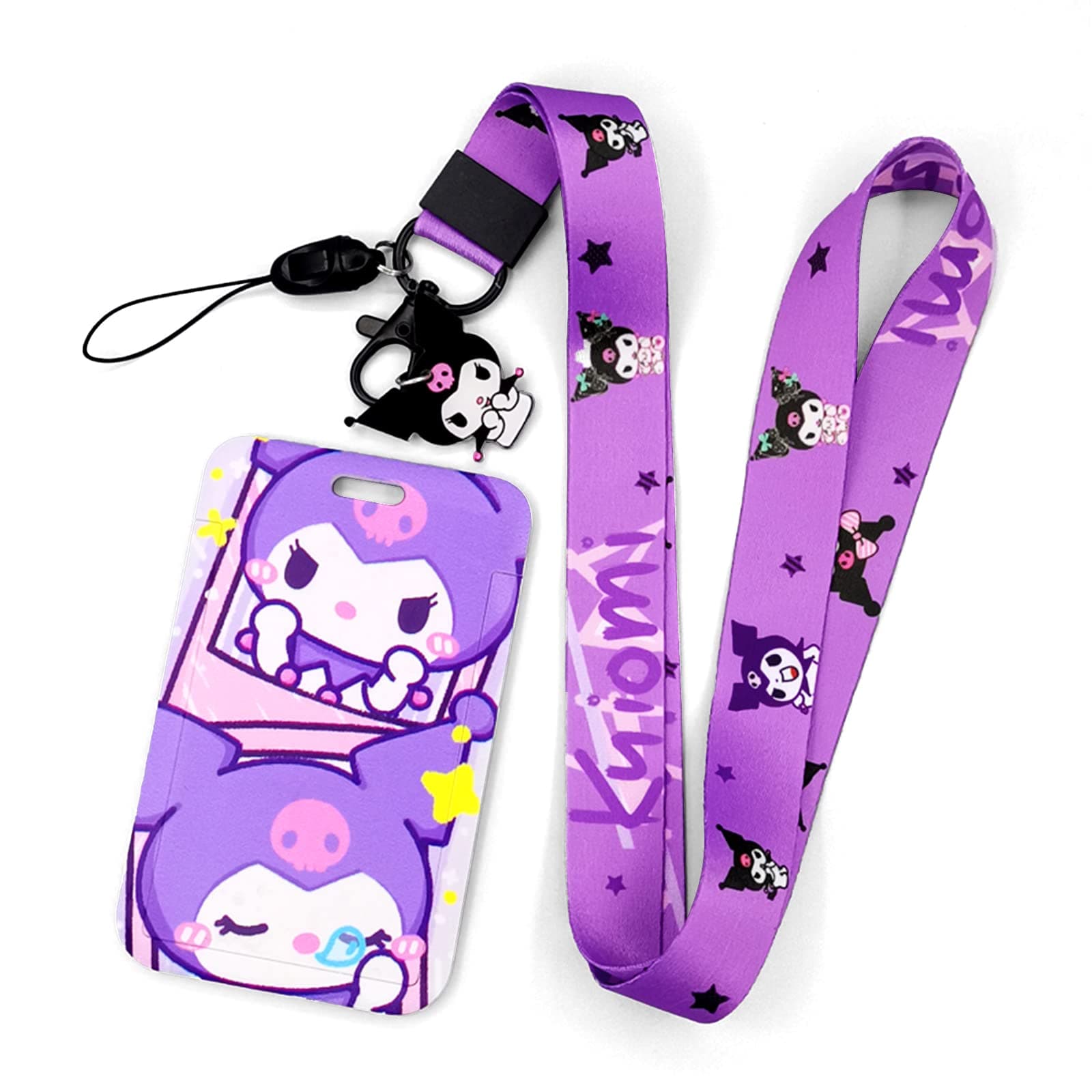 Lanyards Kuromi Lanyard with ID Badge Holder, for ID Badges for Women,Cute Lanyard for Keys,Kawaii Lanyard,Anime Lanyard,Purple Lanyard