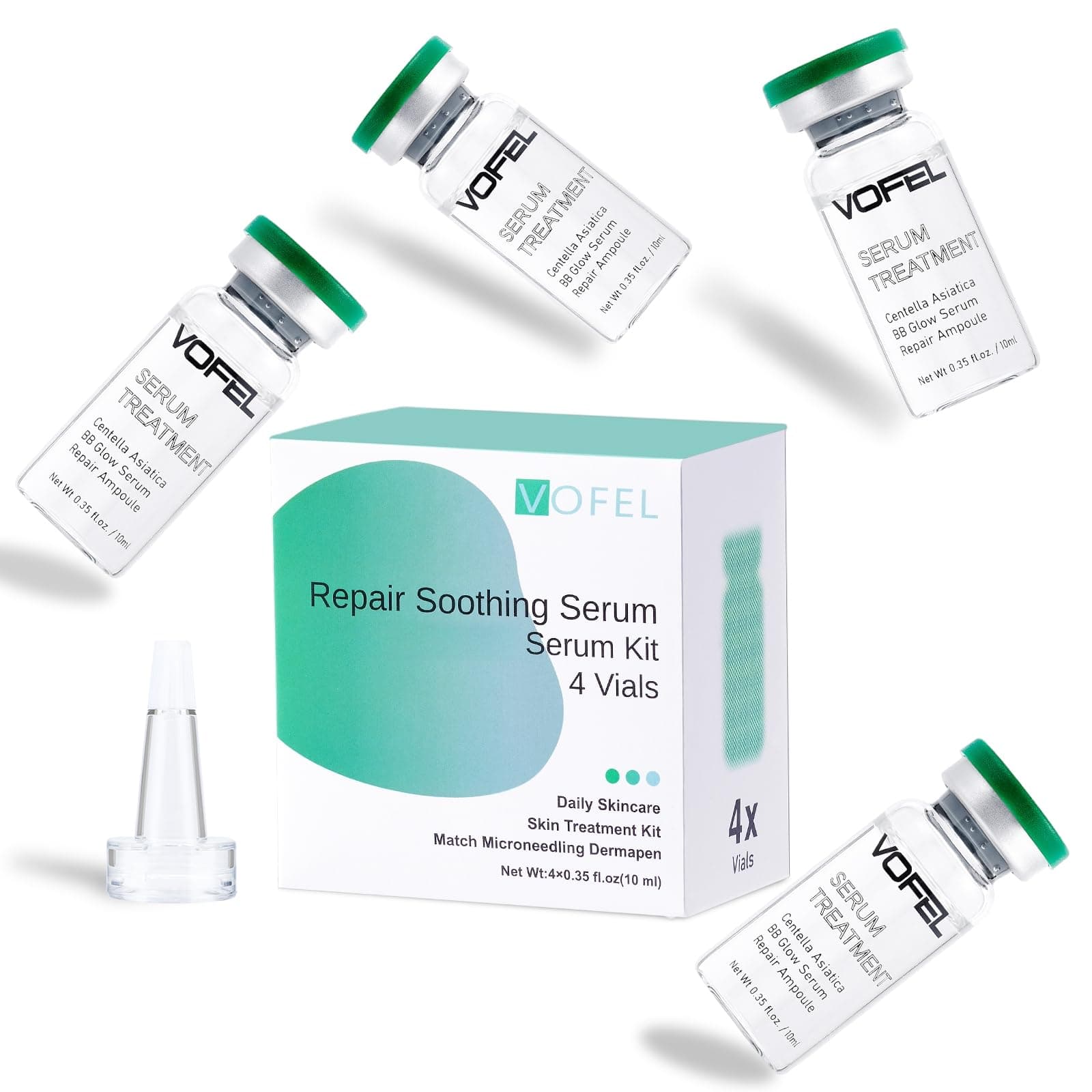 Centella Asiatica Serum for Face with Hyaluronic Acid Repair and Centella Serum for Face Moisturizer 0.35 oz 4 Vials (4pc repair kit)