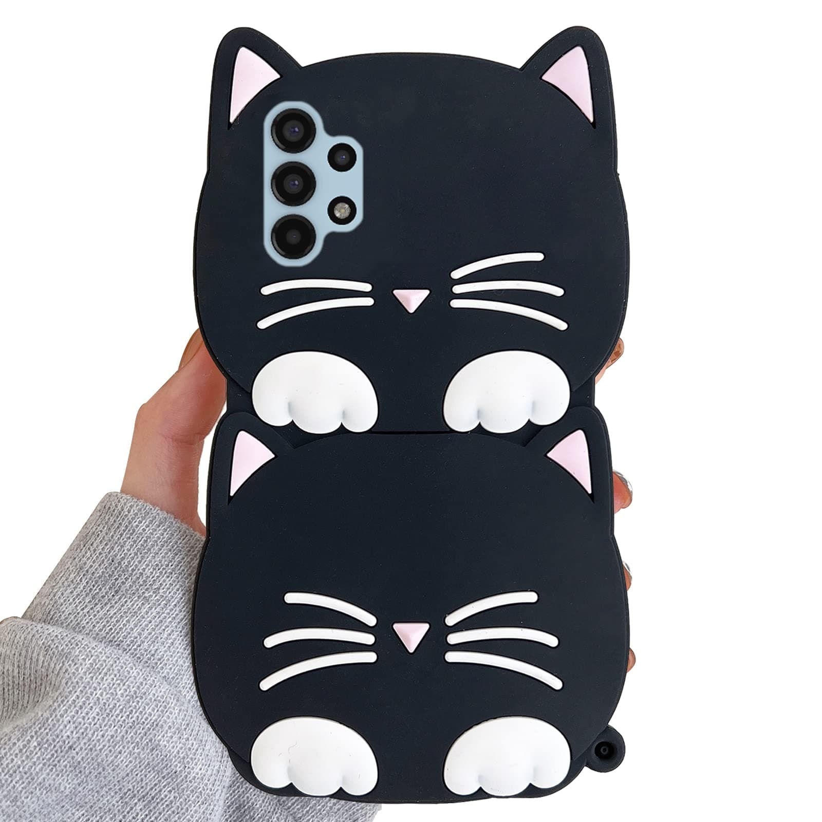 ESSTORE Case Compatible with Samsung Galaxy A13 5G / Galaxy A13 4G, 3D Cute Cat Cartoon Design Silicone Case, Shockproof Protective Phone Cover, Black
