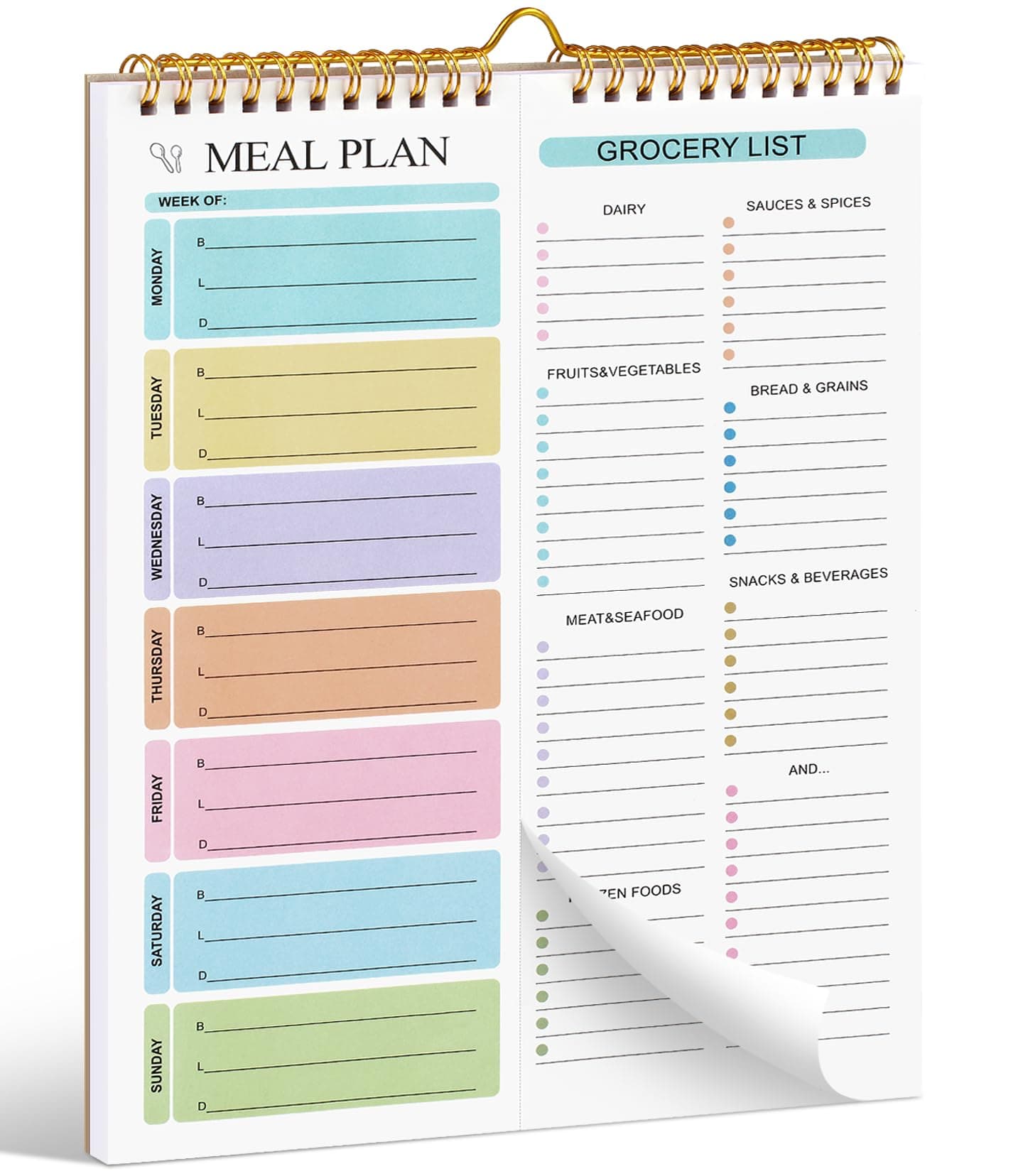 Joyberg Weekly Meal Planner Notebook 8.5x11β, 50 Sheets Weekly Meal Planner Magnetic, Double Helix Meal Planner and Grocery List, Wall-Mountable Menu Planner for Fridge Notepad for Daily & Plan