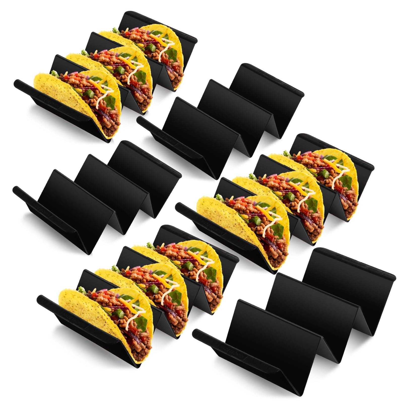 Baderke Mexico Taco Holder Stands Set of 6 Black Large Tray Plates Plastics Holder for Taco Night Tuesday Carnival Party Supplies, Dishwasher Microwave Safe