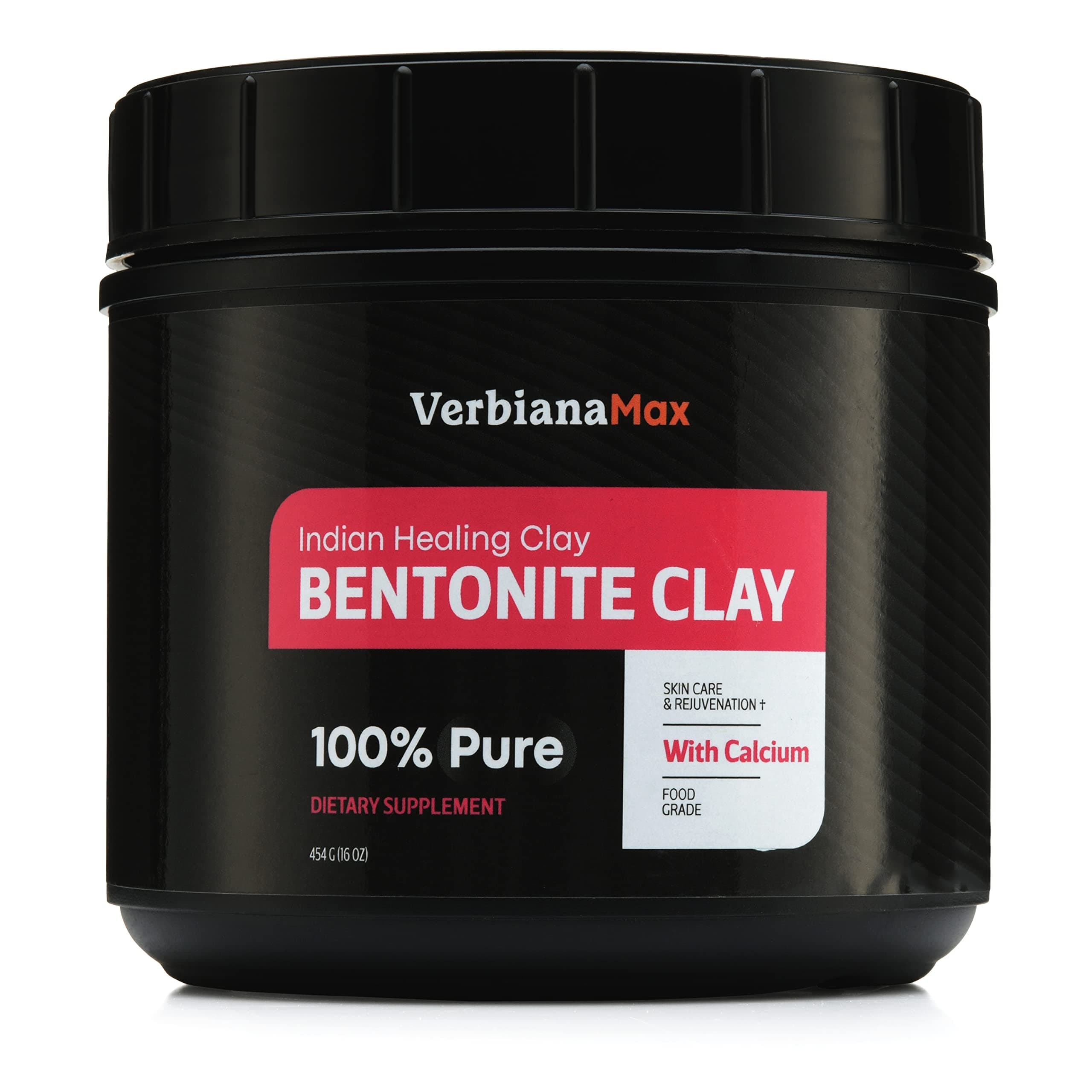 VerbianaMax Bentonite Clay Mask for Face, Body and Hair - Indian Healing Clay Mask for Blackheads and Pores - Natural Skin Care for Women and Men - Vegan and Gluten-Free - 1 Pound