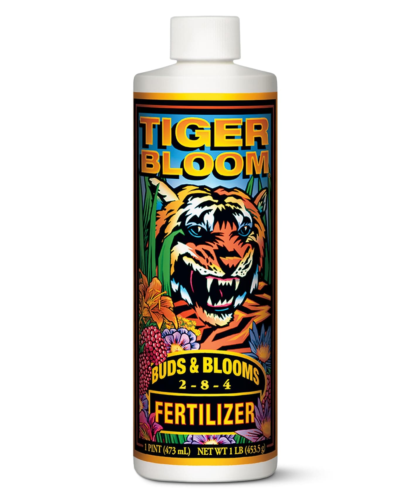 Tiger Bloom Liquid Plant Food - Phosphorus Fertilizer for Buds, Blooms & Flowering - Supports Soil & Hydroponic Systems - High Micronutrient Formula with 2-8-4 Nutrient Ratio - 1 Quart
