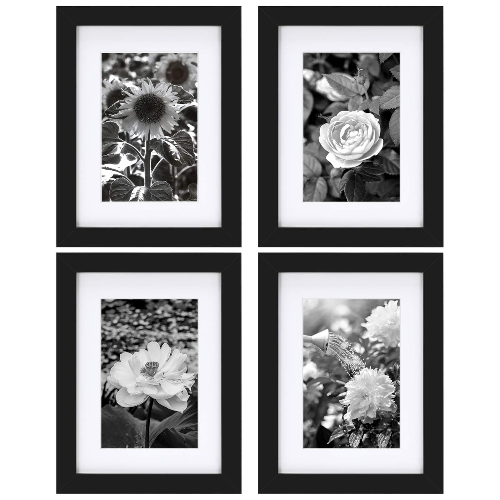 Onewall 6x8 inch Photo Frame Tempered Glass Picture Frame with Mat for 4x6 inch Picture Wood Photo Frame for Wall and Tabletop Display 4 Pack
