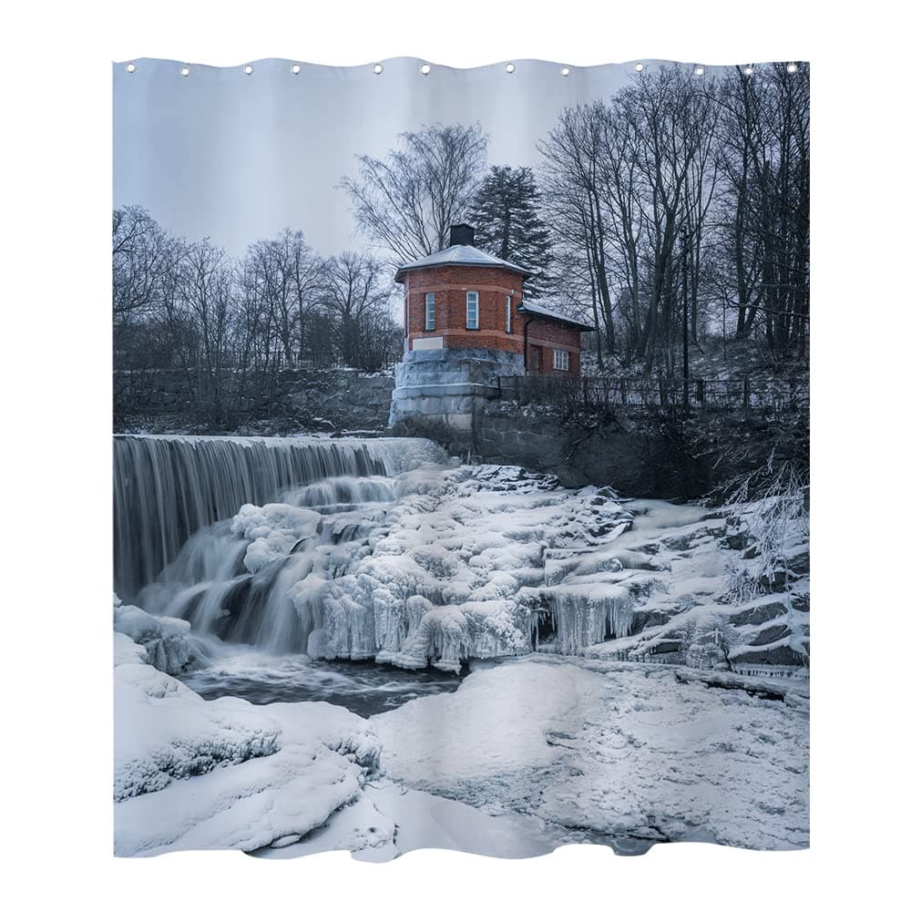 Yuyouqu Winter Snoy Cover Lighthouse Landscape Shower Curtain Snow Forest Theme Fabric Shower Curtain Bathroom Decor Sets with Grommets and Hooks 72 x 72 Inch Black and White